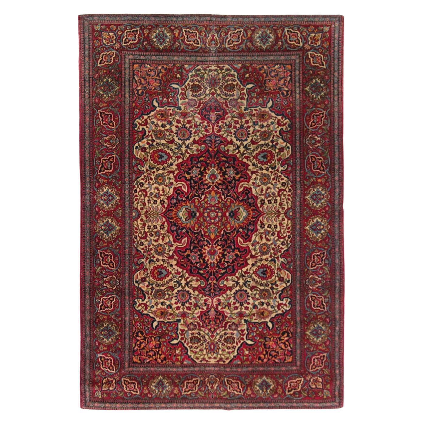 Antiker persischer Ghom Teheran Ghom-Teppich, handgefertigt, 5x7