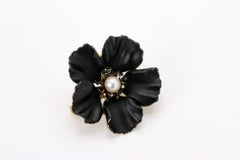 Antique A.J. Hedges 14K Gold & Pearl Black Enamel Brooch