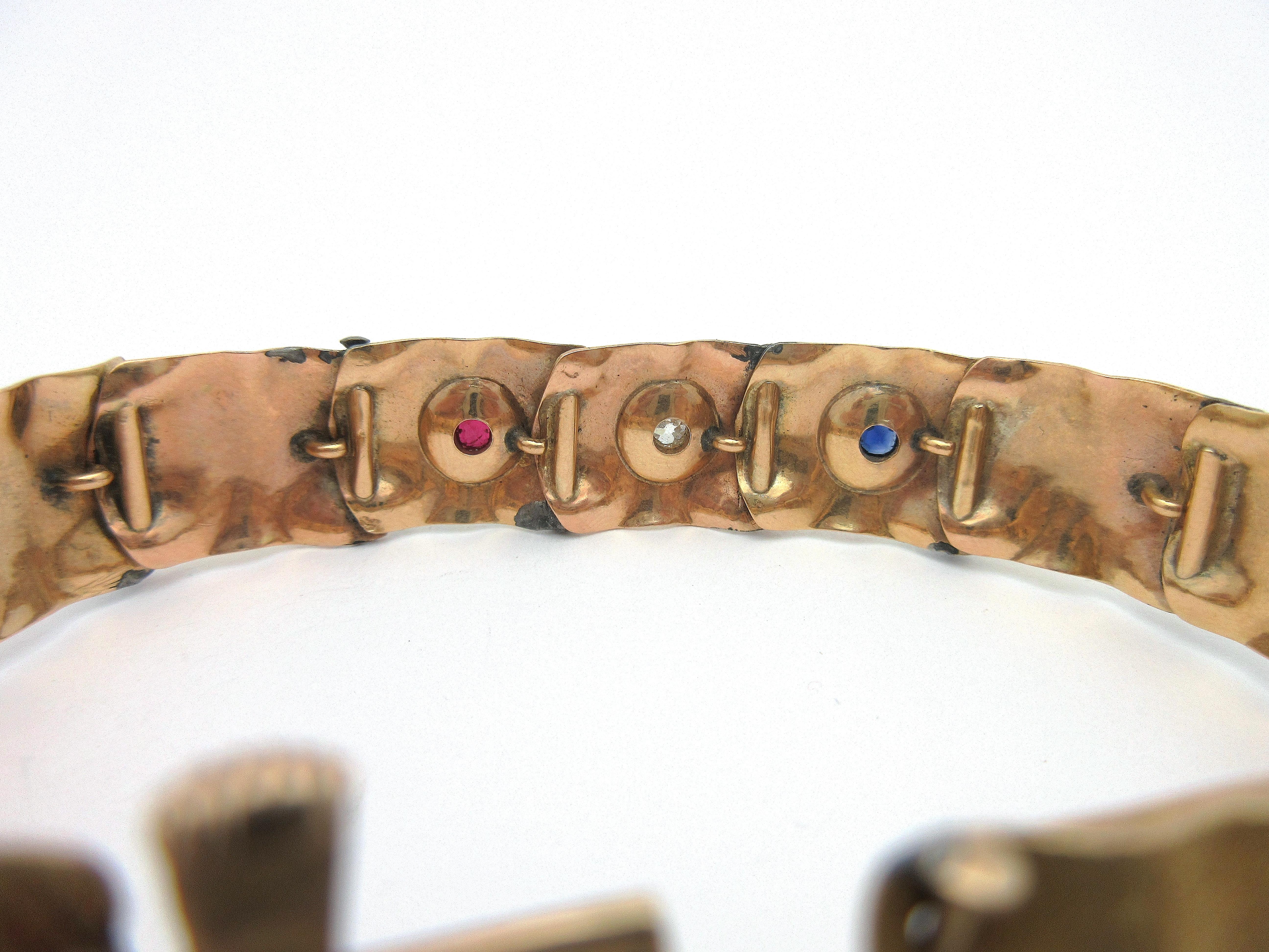 Antique AJ Hedges & Co. Ruby, Sapphire, and Diamond Panel Bracelet In Good Condition In Manchester, NH