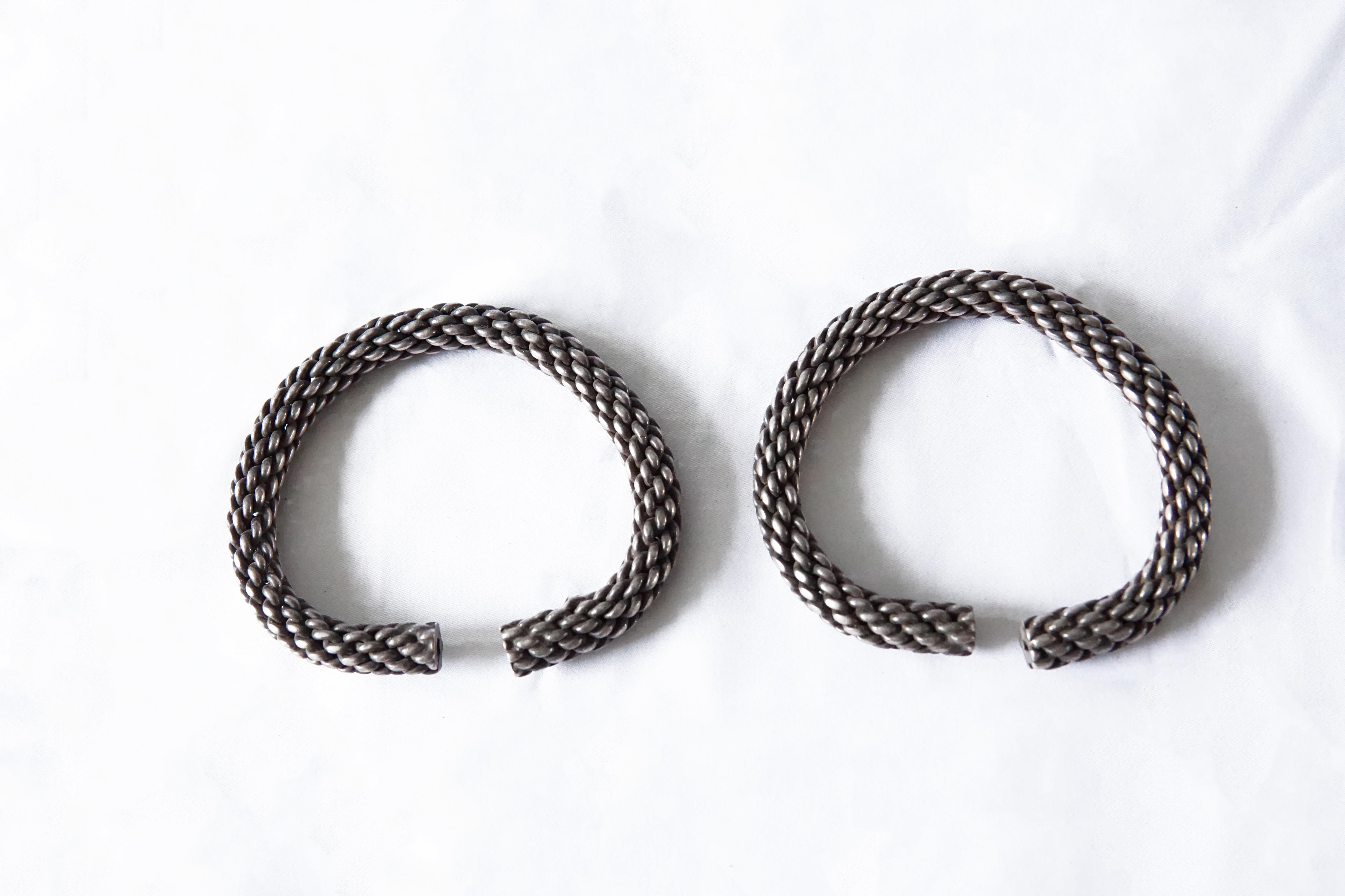 Tribal Antique Akha Tribe Silver Bracelet Pair, Golden Triangle For Sale
