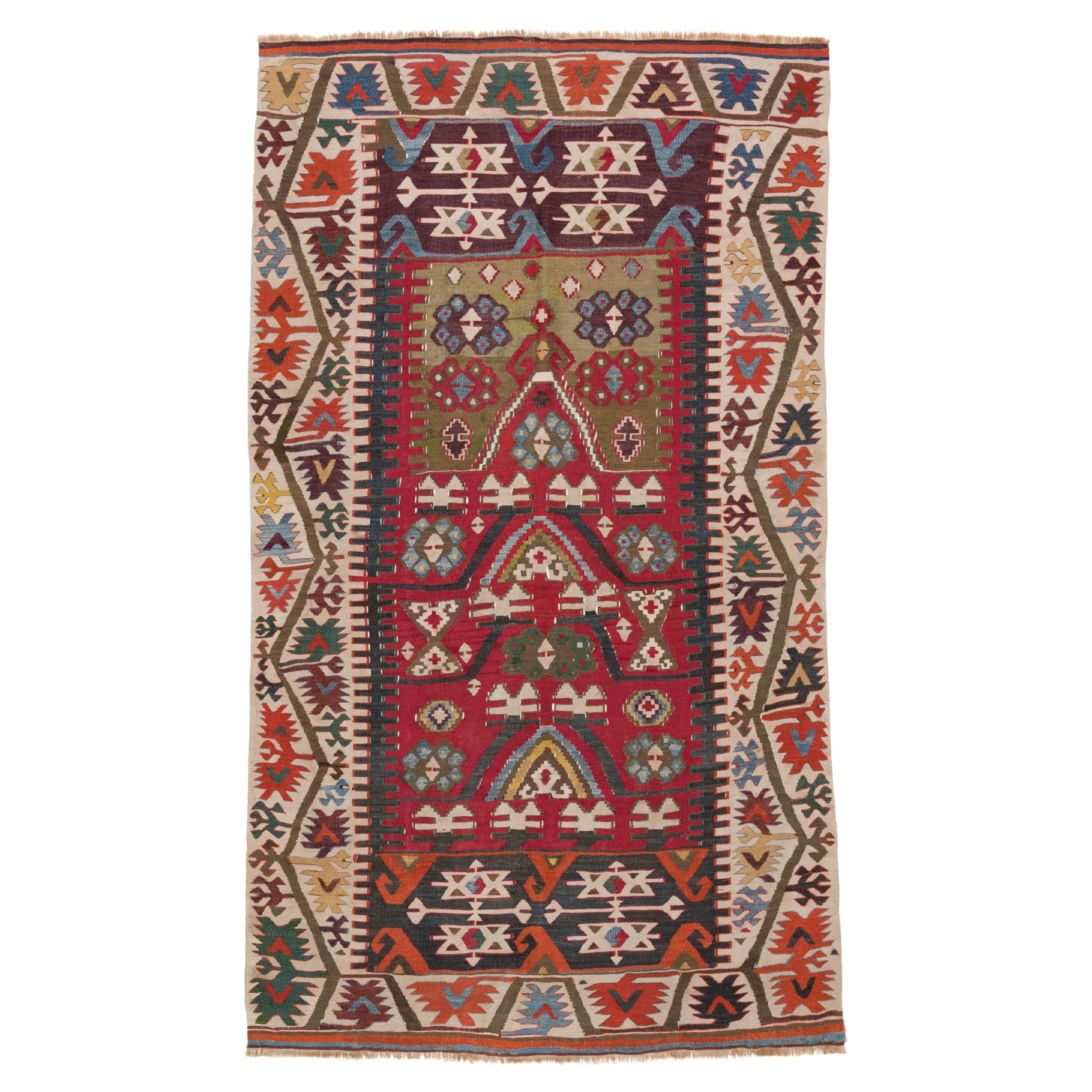 Antique Aksaray Kilim Rug Wool Old Central Anatolian Handwoven Turkish Carpet