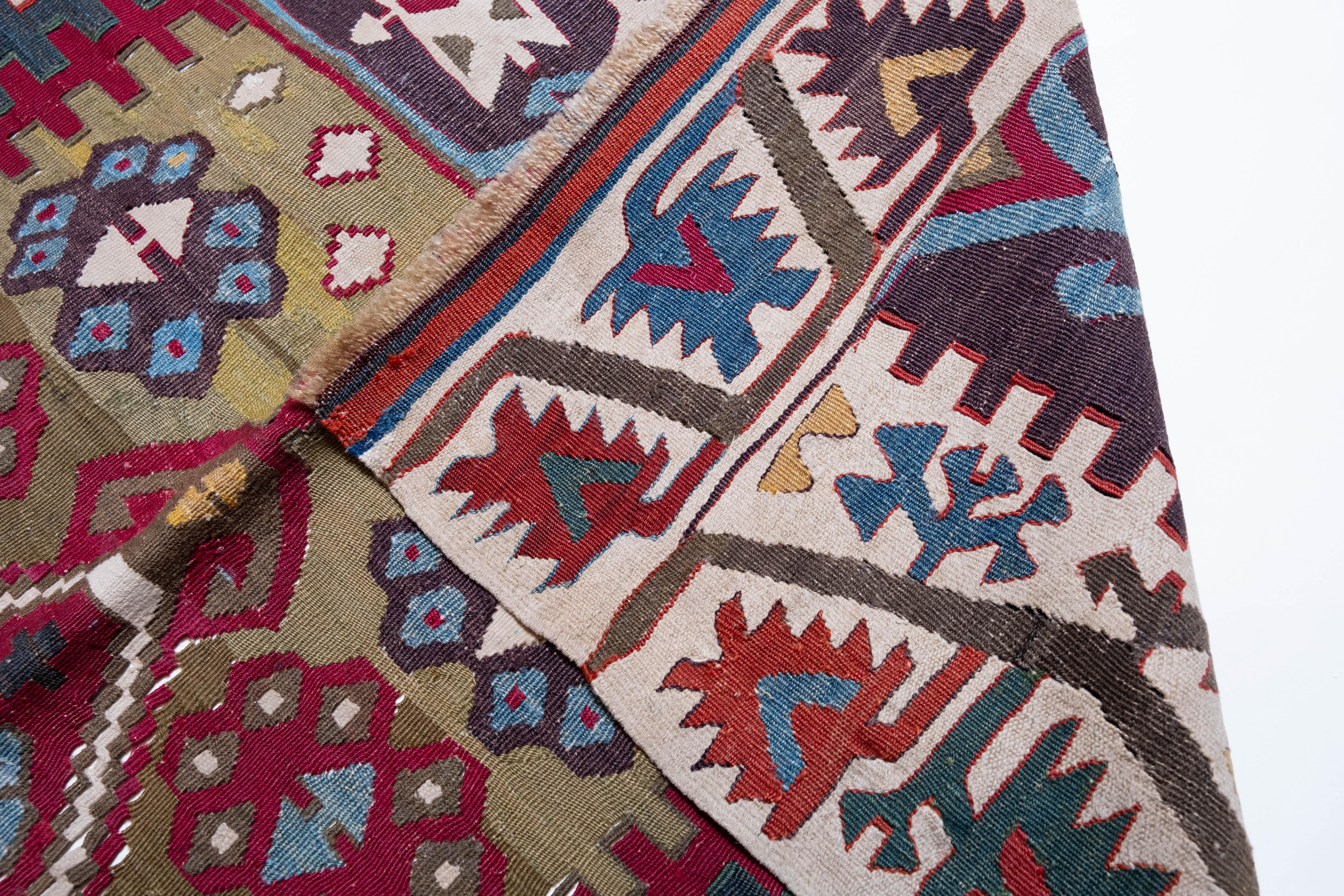 Hand-Woven Antique Aksaray Kilim Rug Wool Old Central Anatolian Turkish Carpet For Sale