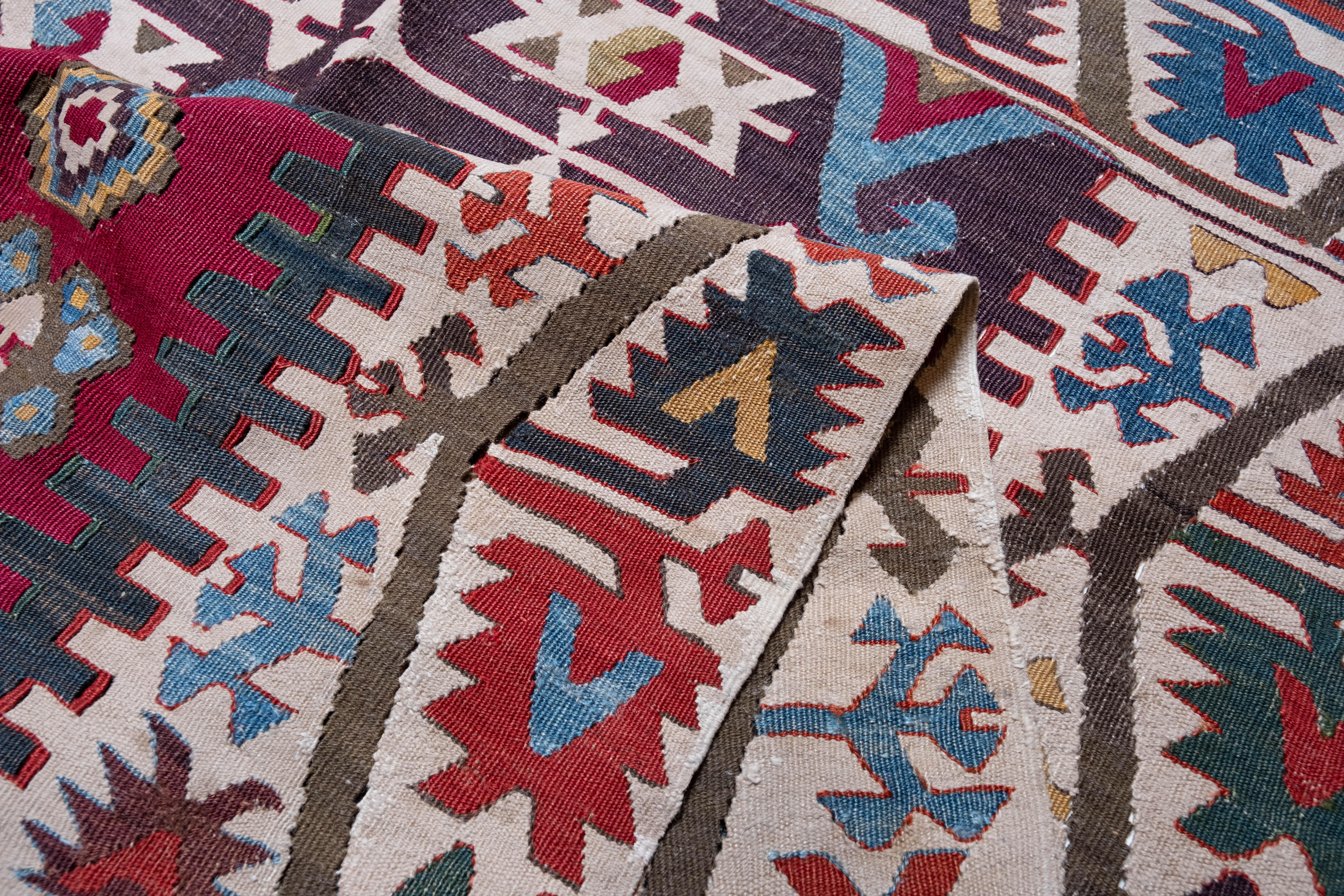 Antique Aksaray Kilim Rug Wool Old Central Anatolian Turkish Carpet For Sale 1