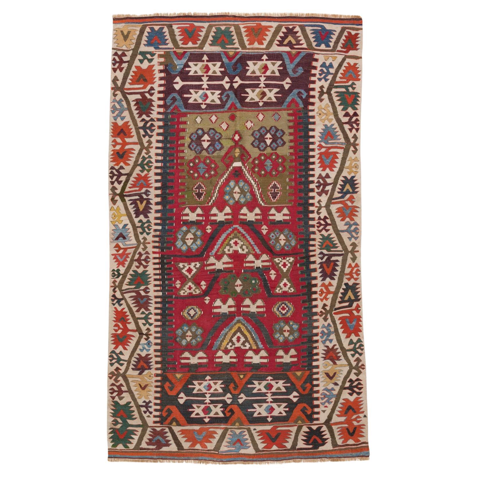 Antique Aksaray Kilim Rug Wool Old Central Anatolian Turkish Carpet For Sale