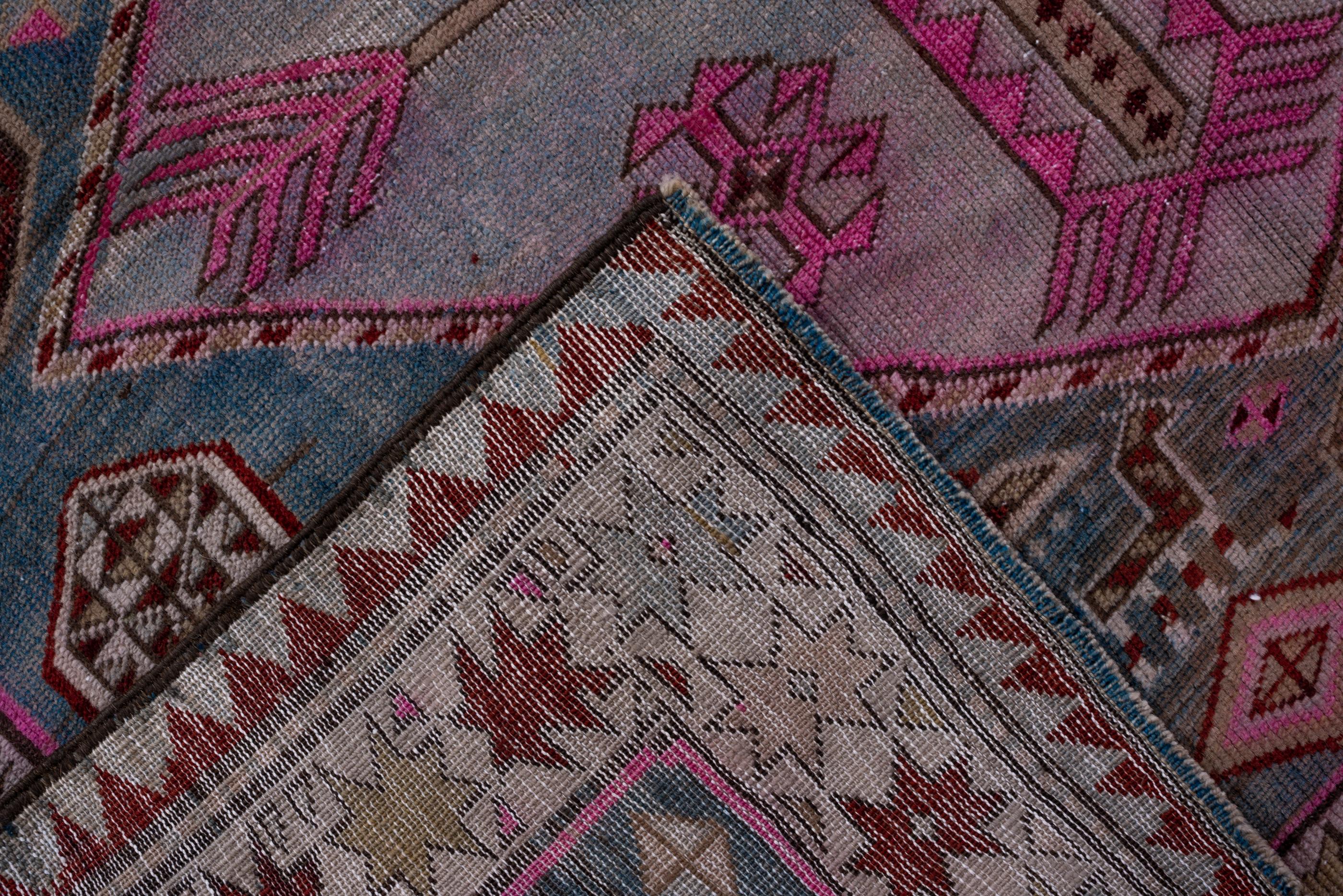 20th Century Antique Akstafa Long Rug with Light Blue Field and Shades of Pink  For Sale