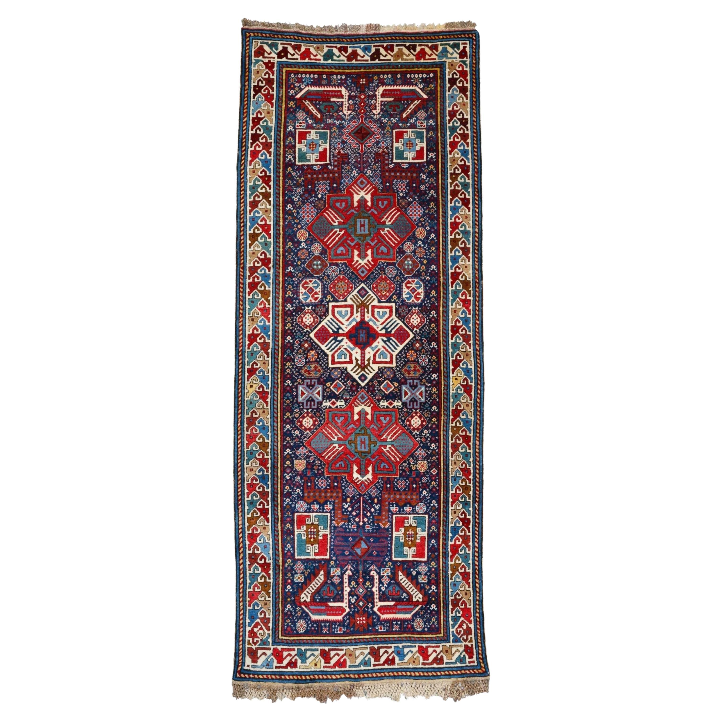 Antiker Akstafa-Teppich - Kaukasischer Akstafa-Teppich aus dem Mittleren 19. Jahrhundert, antiker Teppich