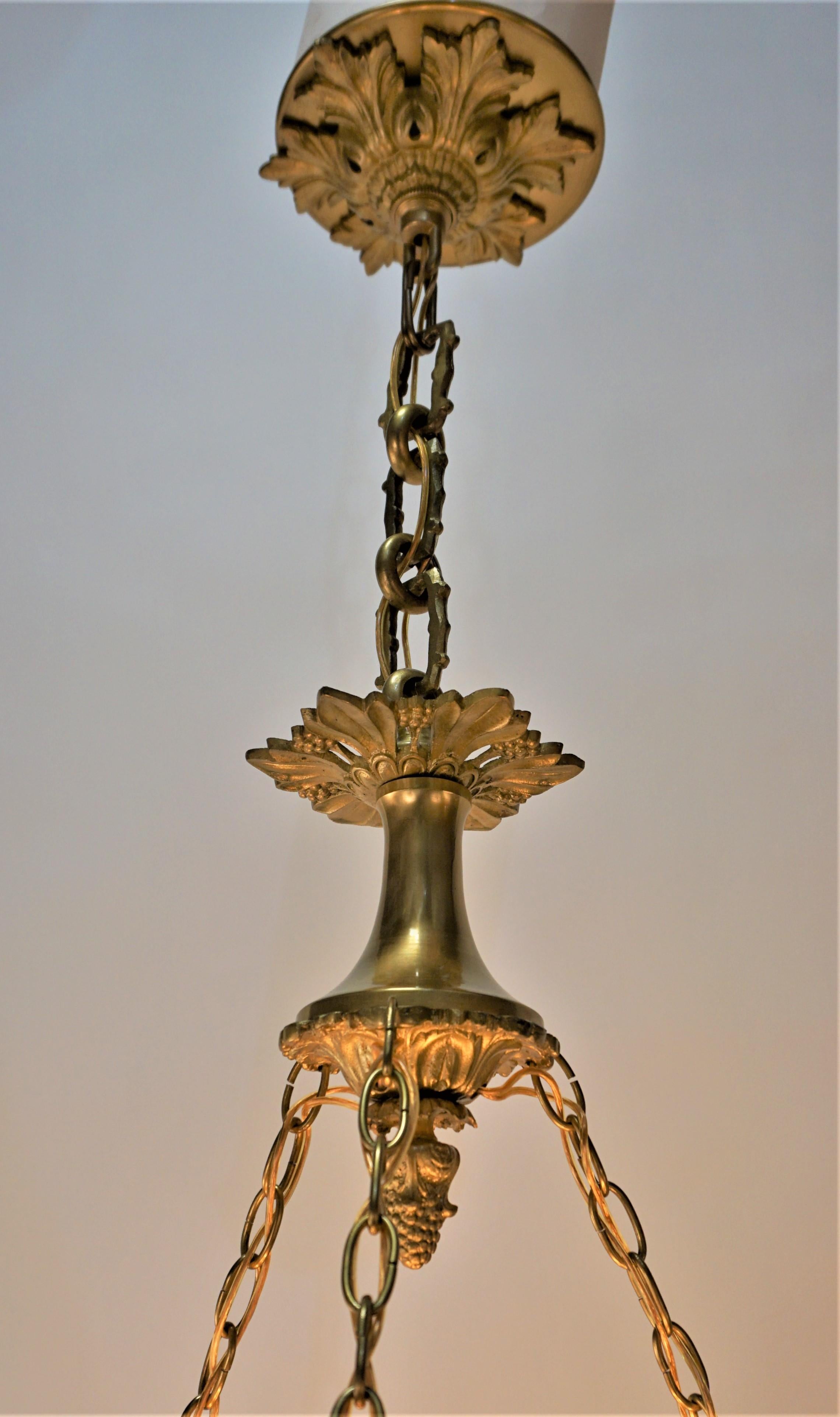 Early 20th Century Antique Alabaster and Bronze Chandelier.