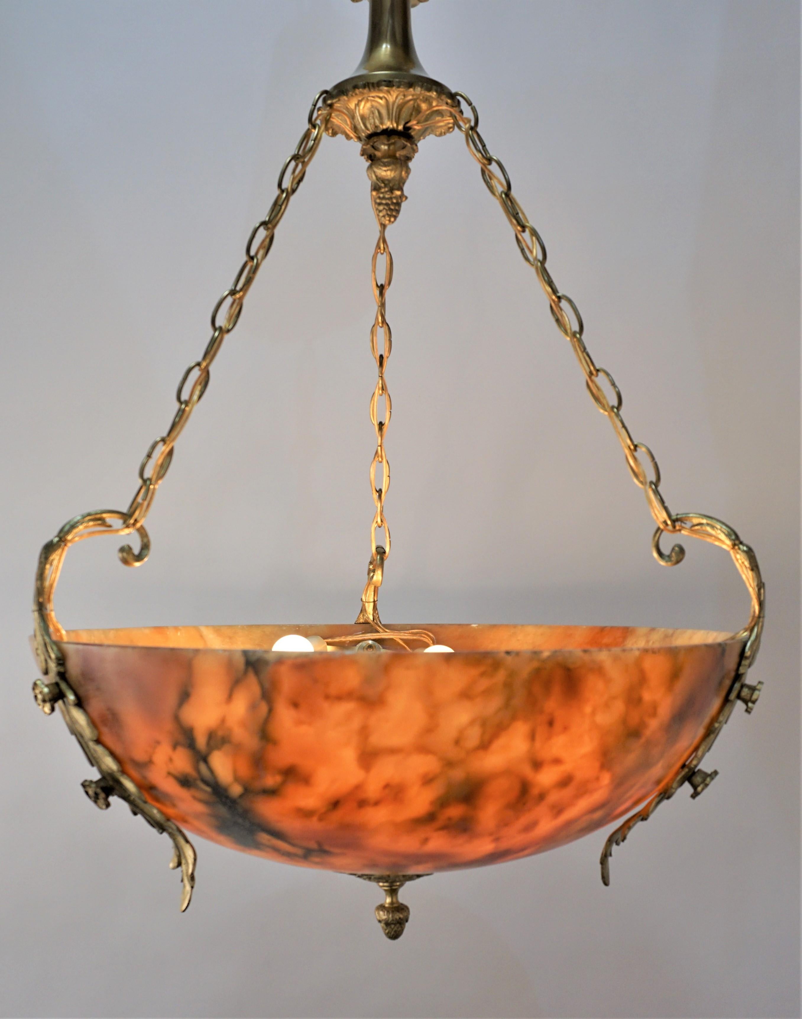 Antique Alabaster and Bronze Chandelier. 4