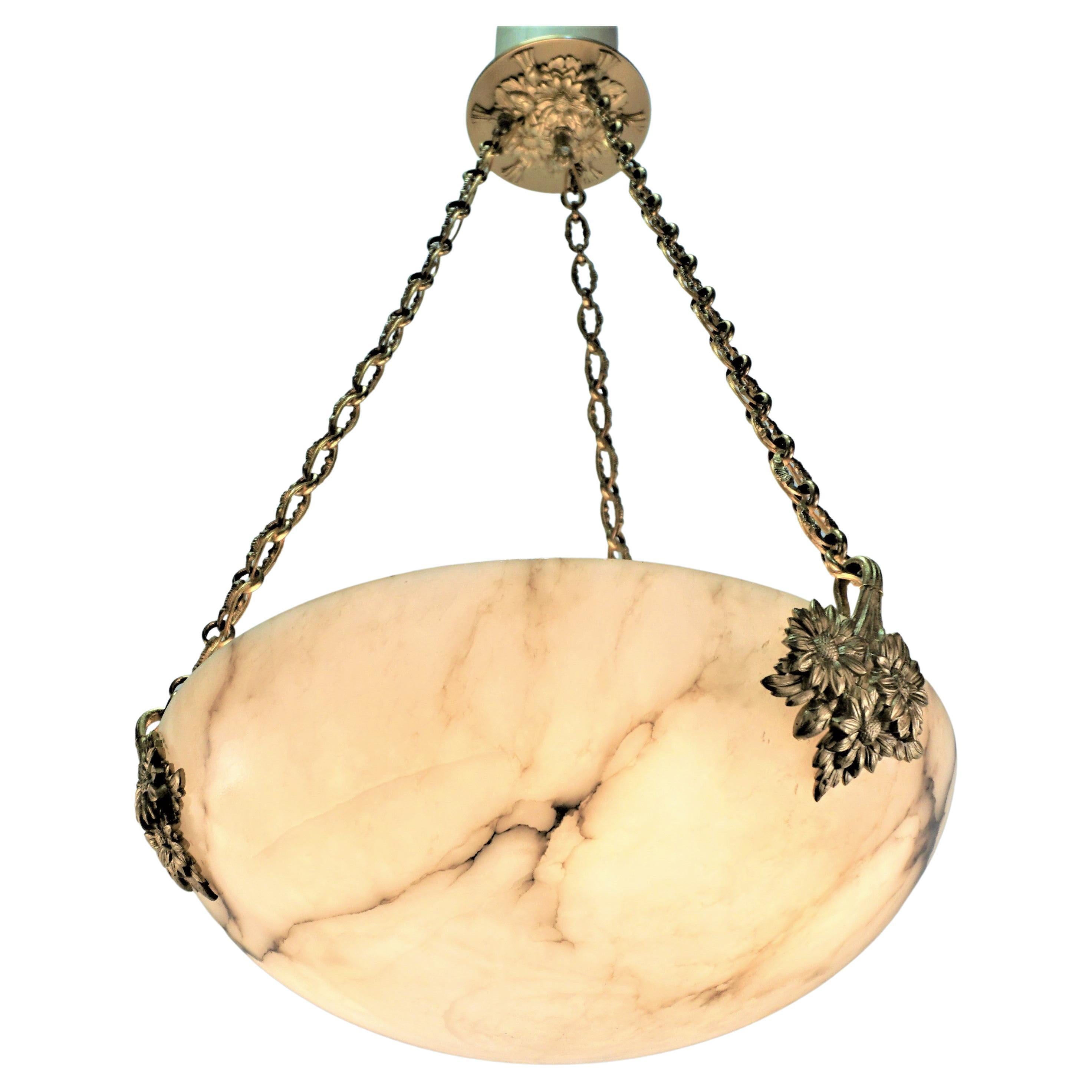Antique Alabaster and Bronze Chandelier French