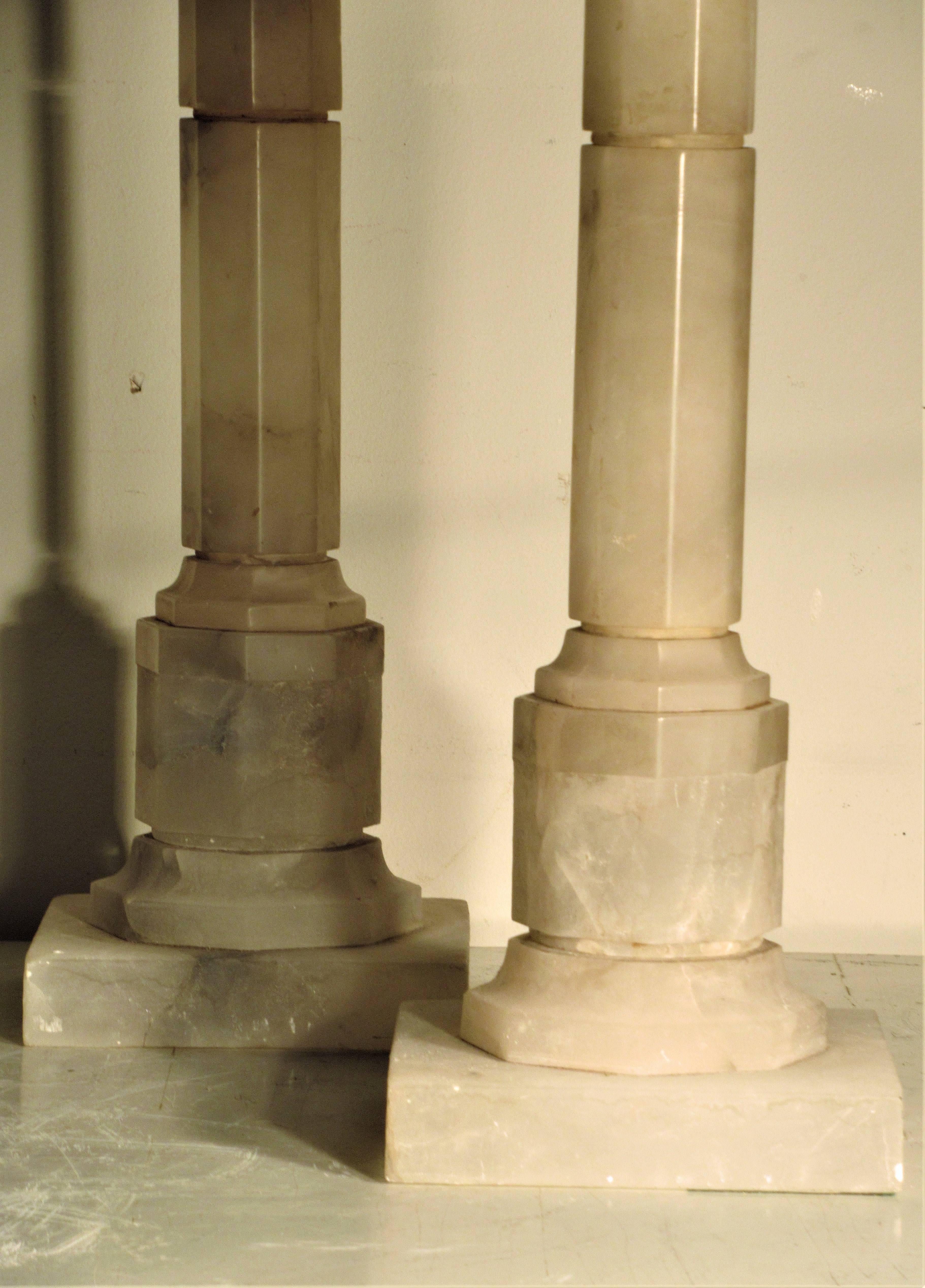 Italian Antique Alabaster Architectural Column Table Lamps 