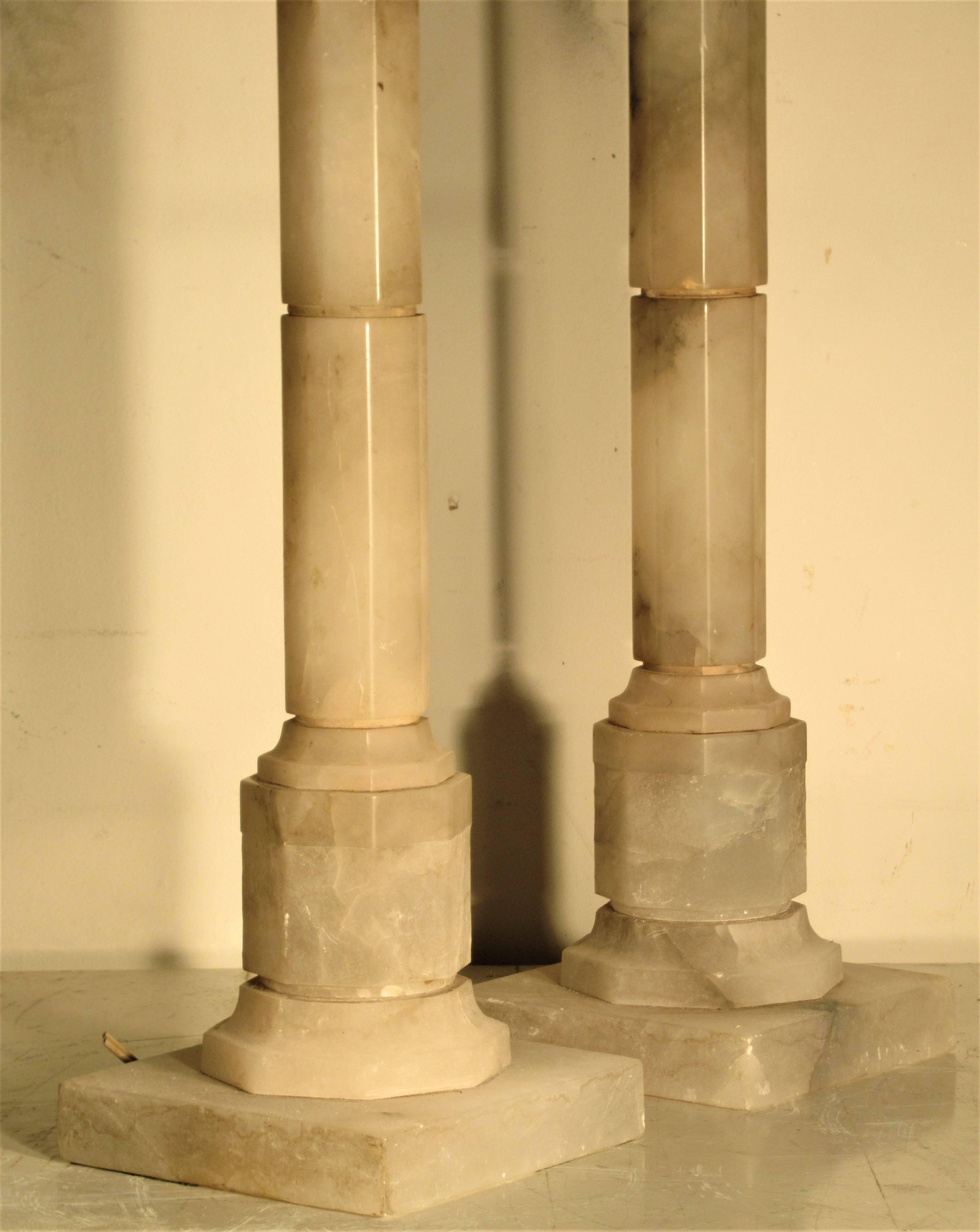 Antique Alabaster Architectural Column Table Lamps  In Good Condition In Rochester, NY