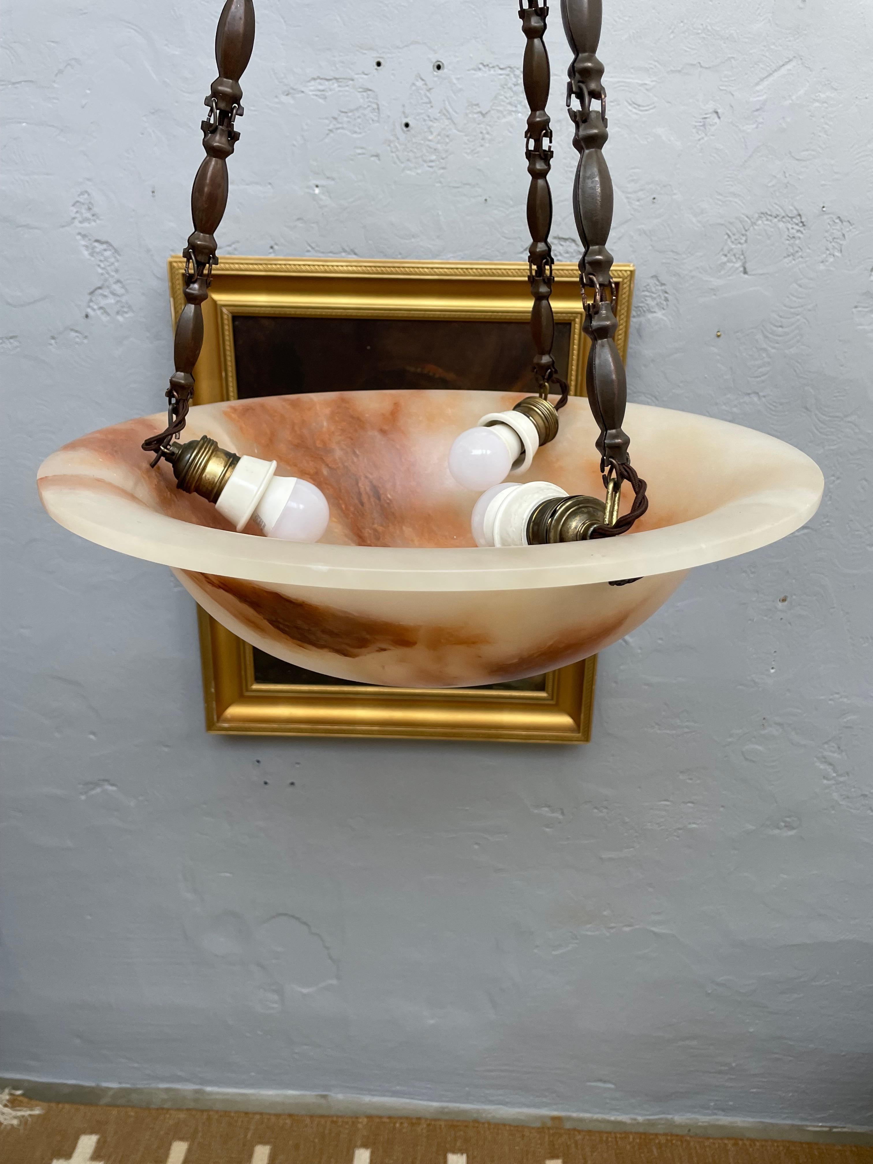 Antiker Alabaster Art Deco Plafonnier Kronleuchter im Angebot 5