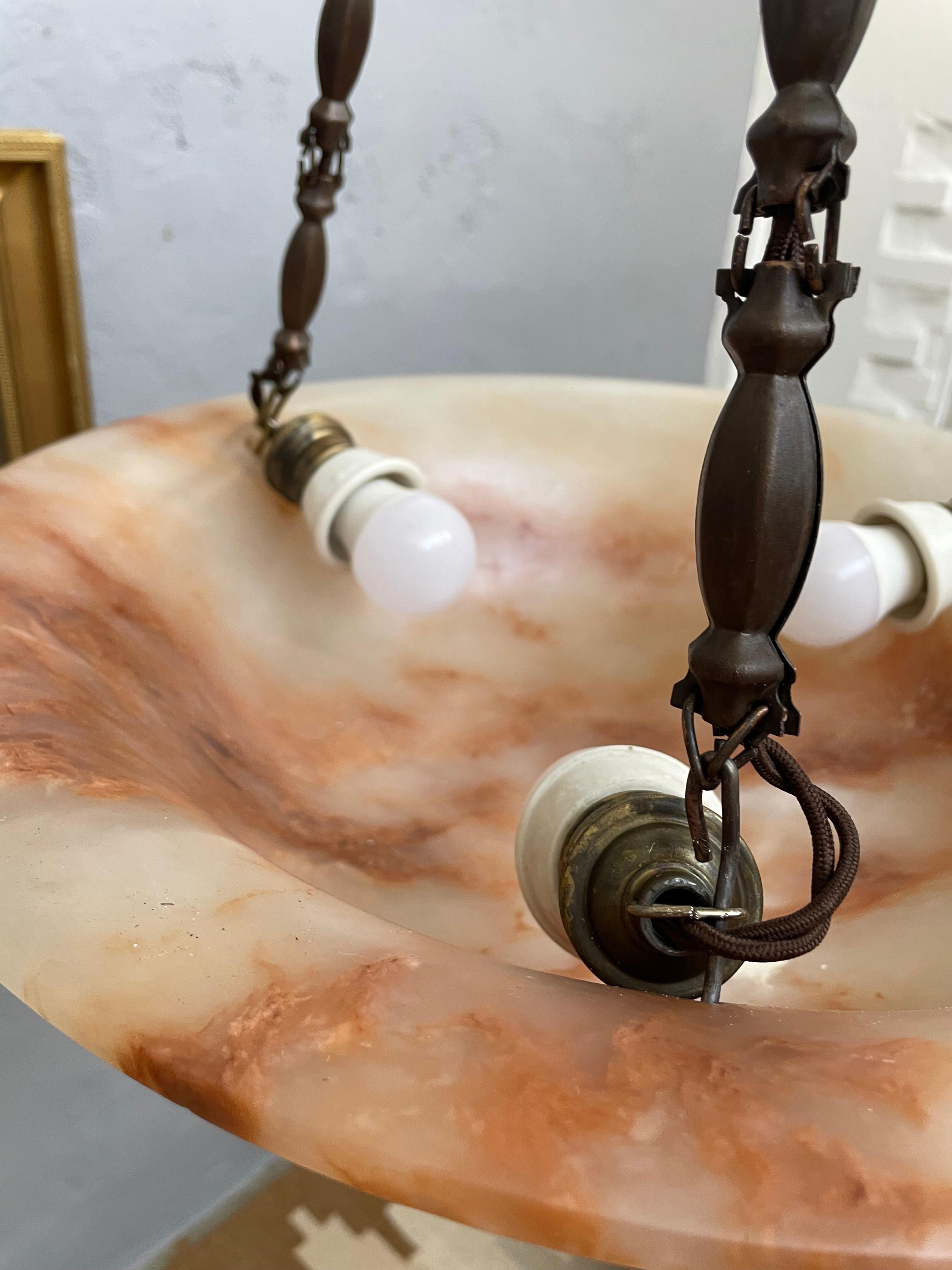 Antiker Alabaster Art Deco Plafonnier Kronleuchter im Angebot 6