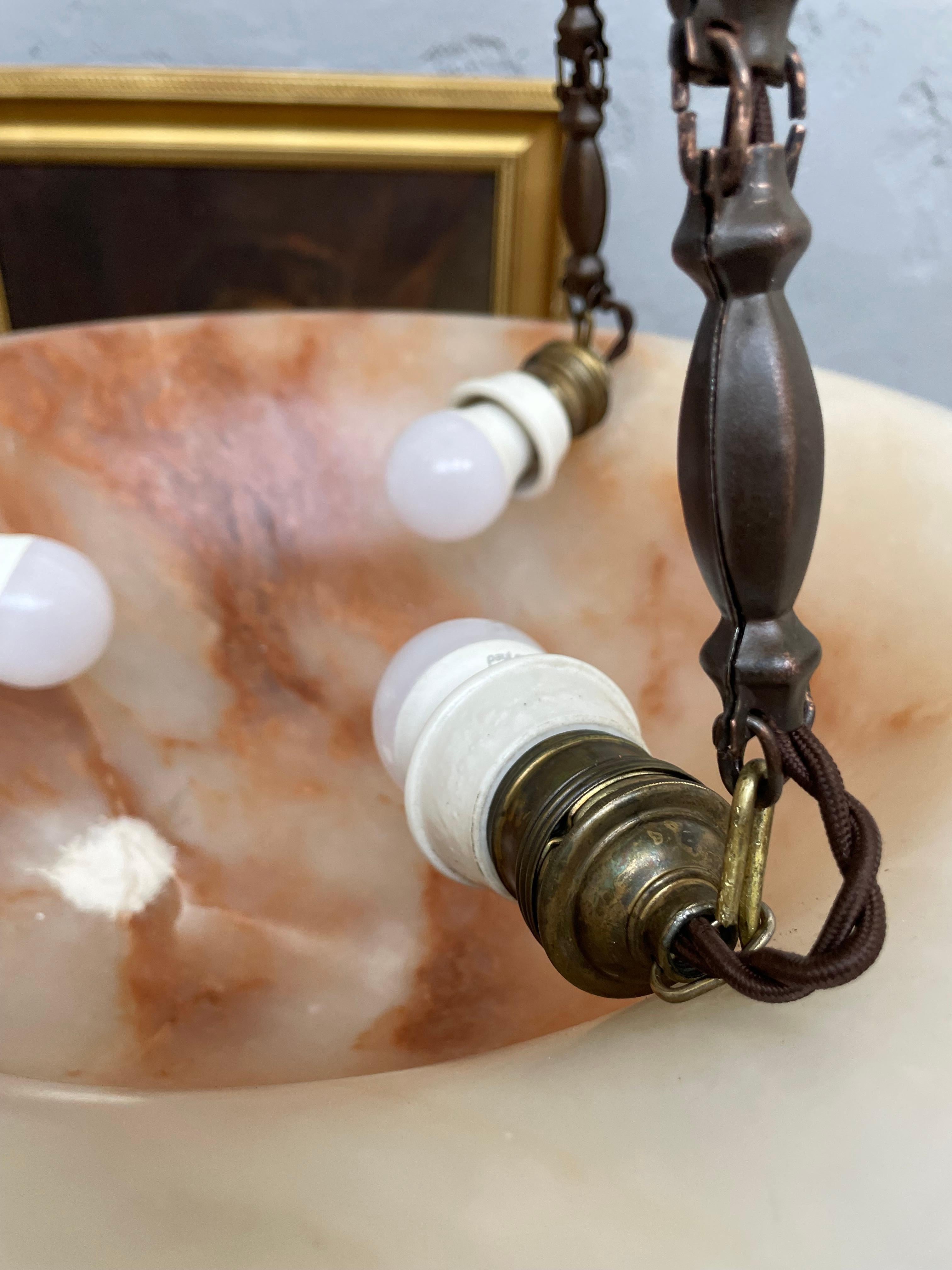 Antiker Alabaster Art Deco Plafonnier Kronleuchter im Angebot 7