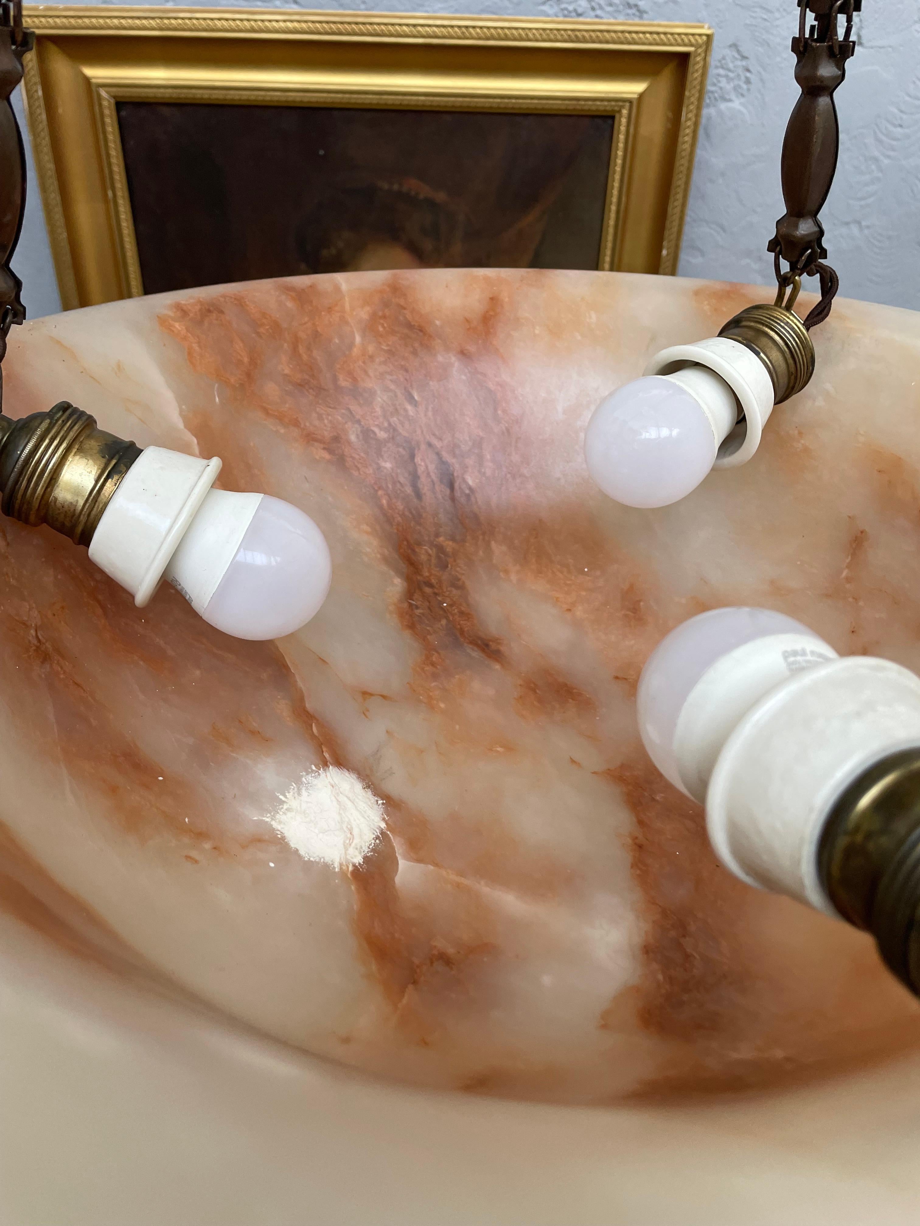 Antiker Alabaster Art Deco Plafonnier Kronleuchter im Angebot 9