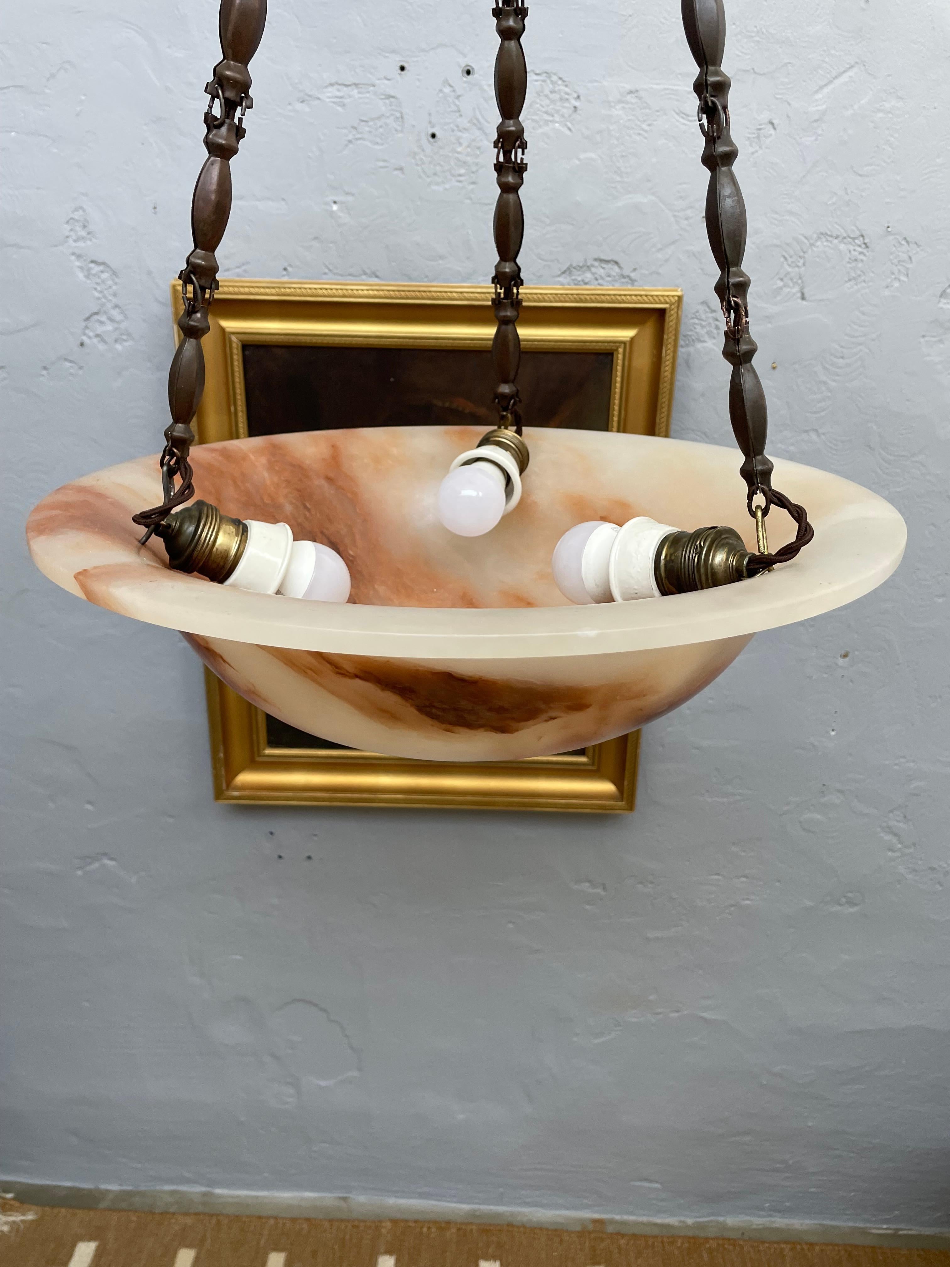 Antiker Alabaster Art Deco Plafonnier Kronleuchter im Angebot 11