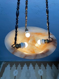 Antique Alabaster Art Deco Plafonnier Chandelier