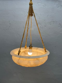 Antique Alabaster Art Deco Plafonnier Chandelier
