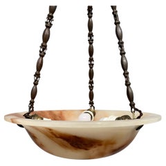 Antiker Alabaster Art Deco Plafonnier Kronleuchter