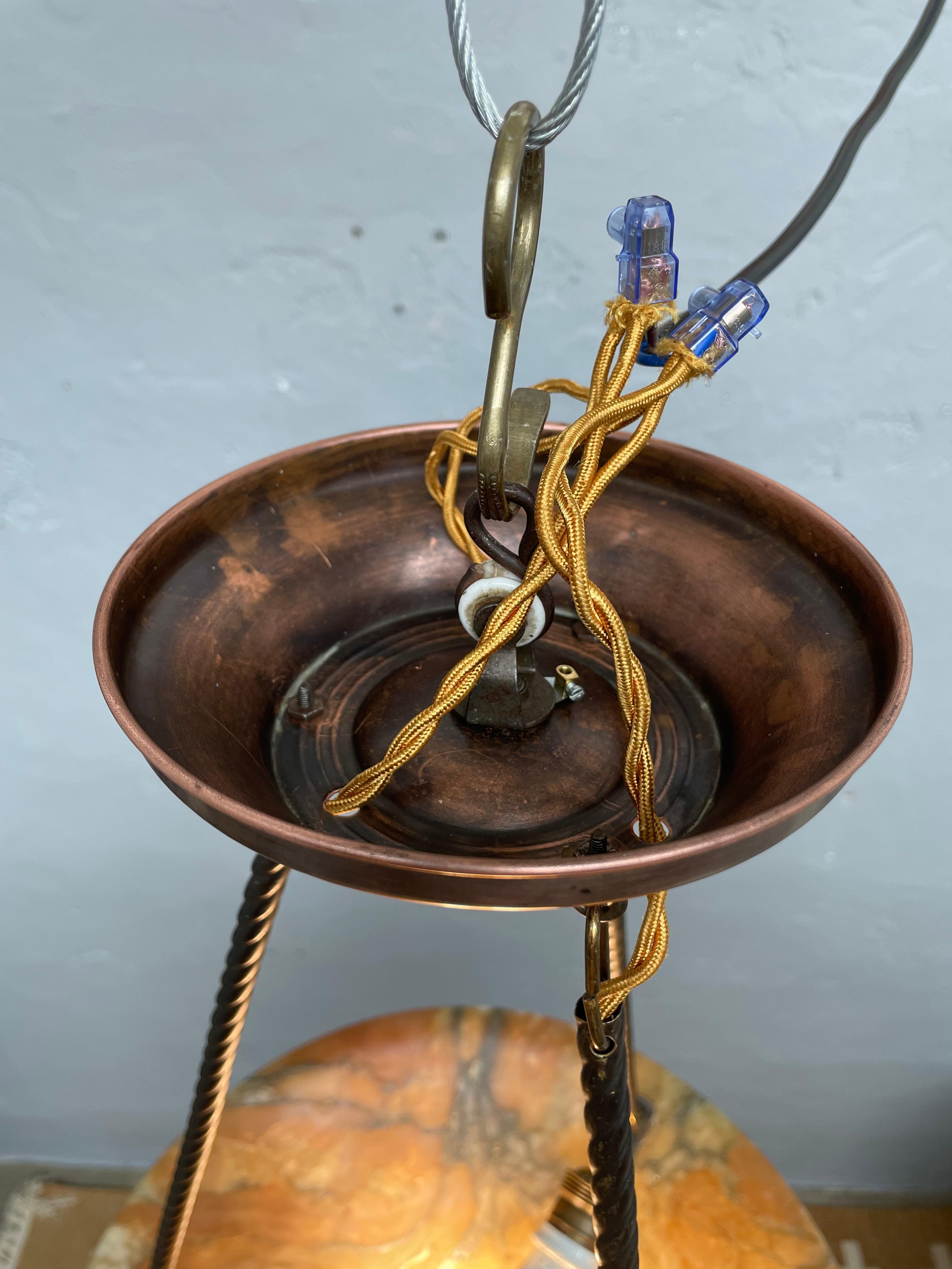 Araña Plafonnier Art Decó de Alabastro Antiguo con 4 Pantallas en venta 5