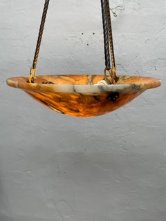 Antique Alabaster Art Deco Plafonnier Chandelier
