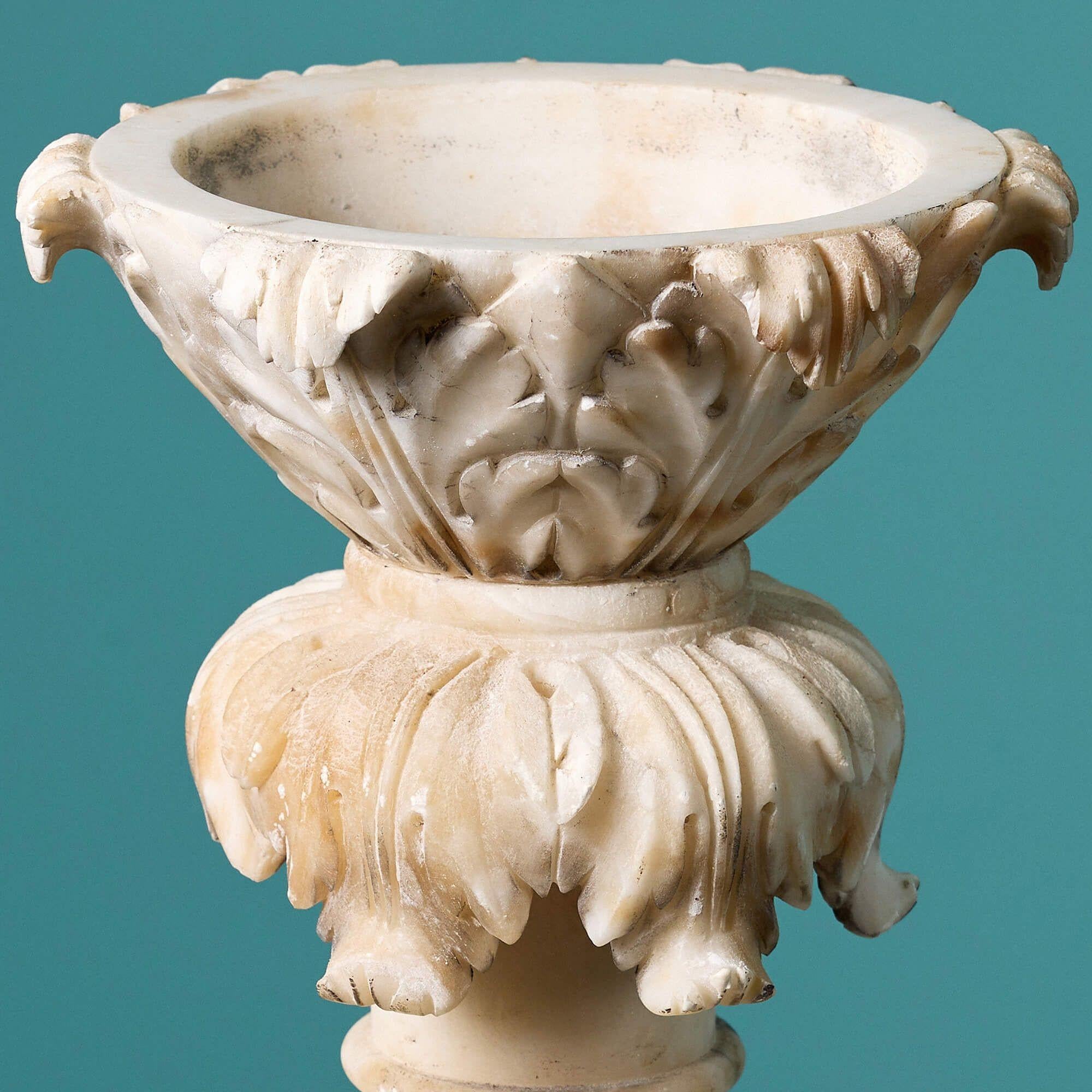 English Antique Alabaster Bowl on Stand For Sale