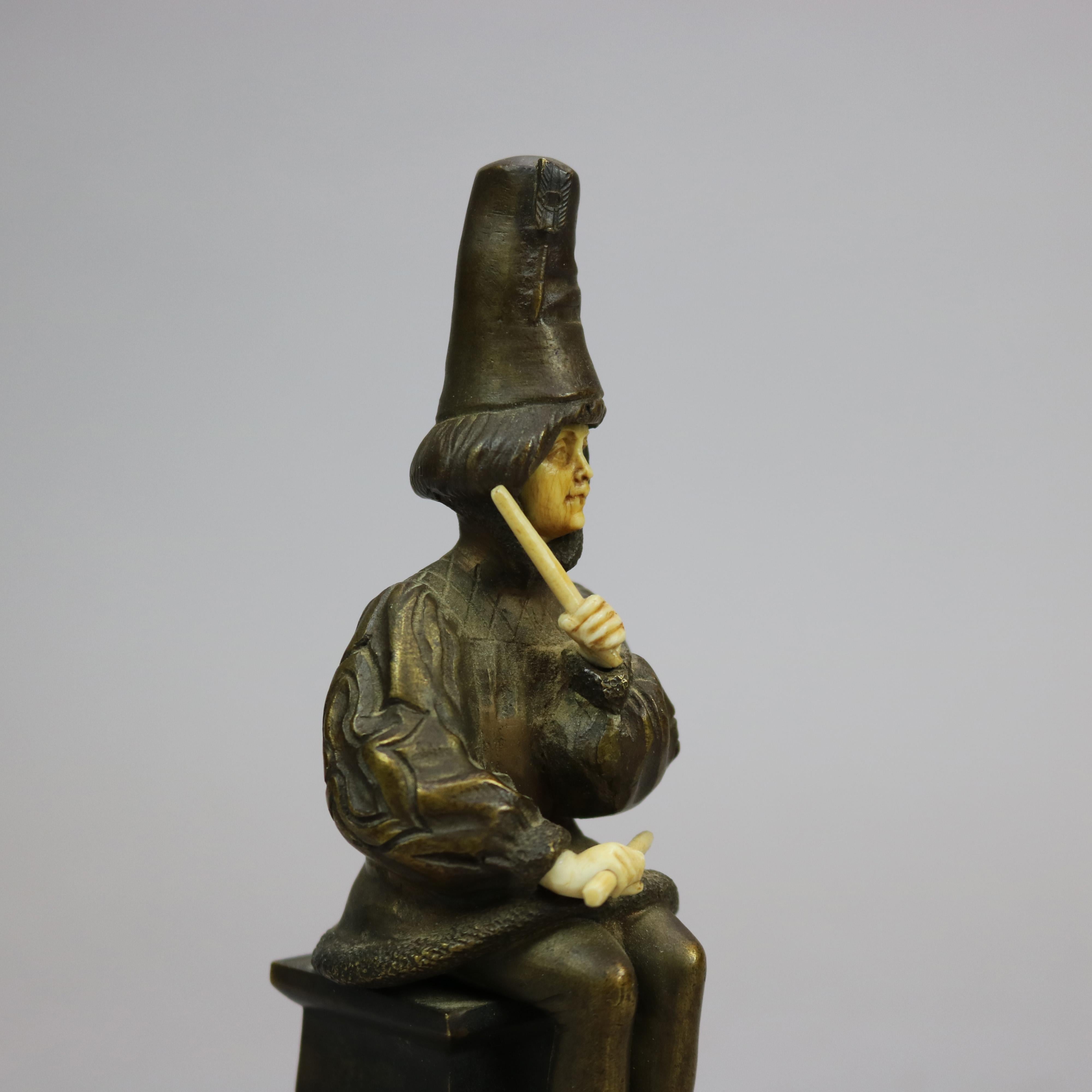 Antique Alabaster & Bronze Seated Sculpture of Performer, Signed Victor C1900 For Sale 6