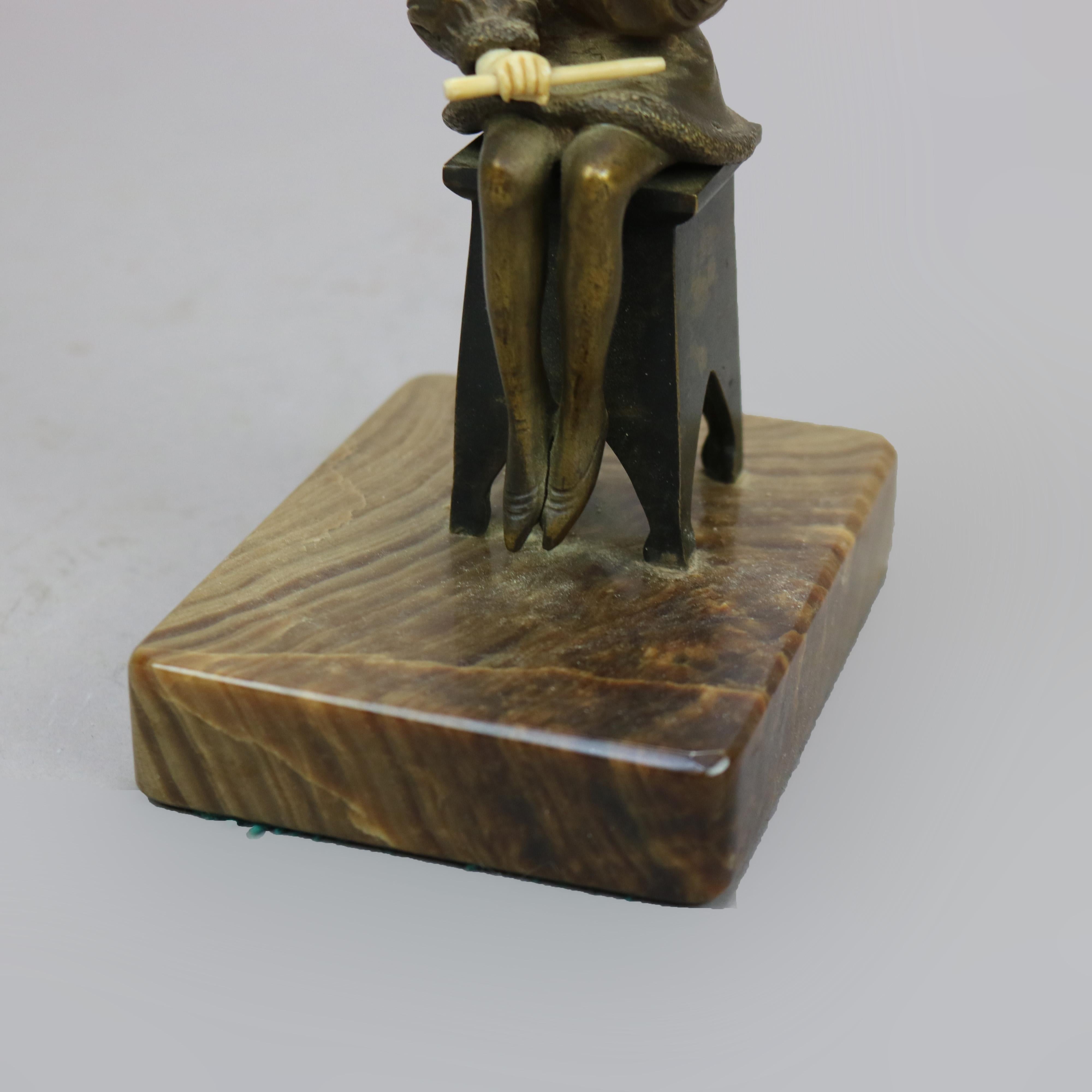 Antique Alabaster & Bronze Seated Sculpture of Performer, Signed Victor C1900 For Sale 8