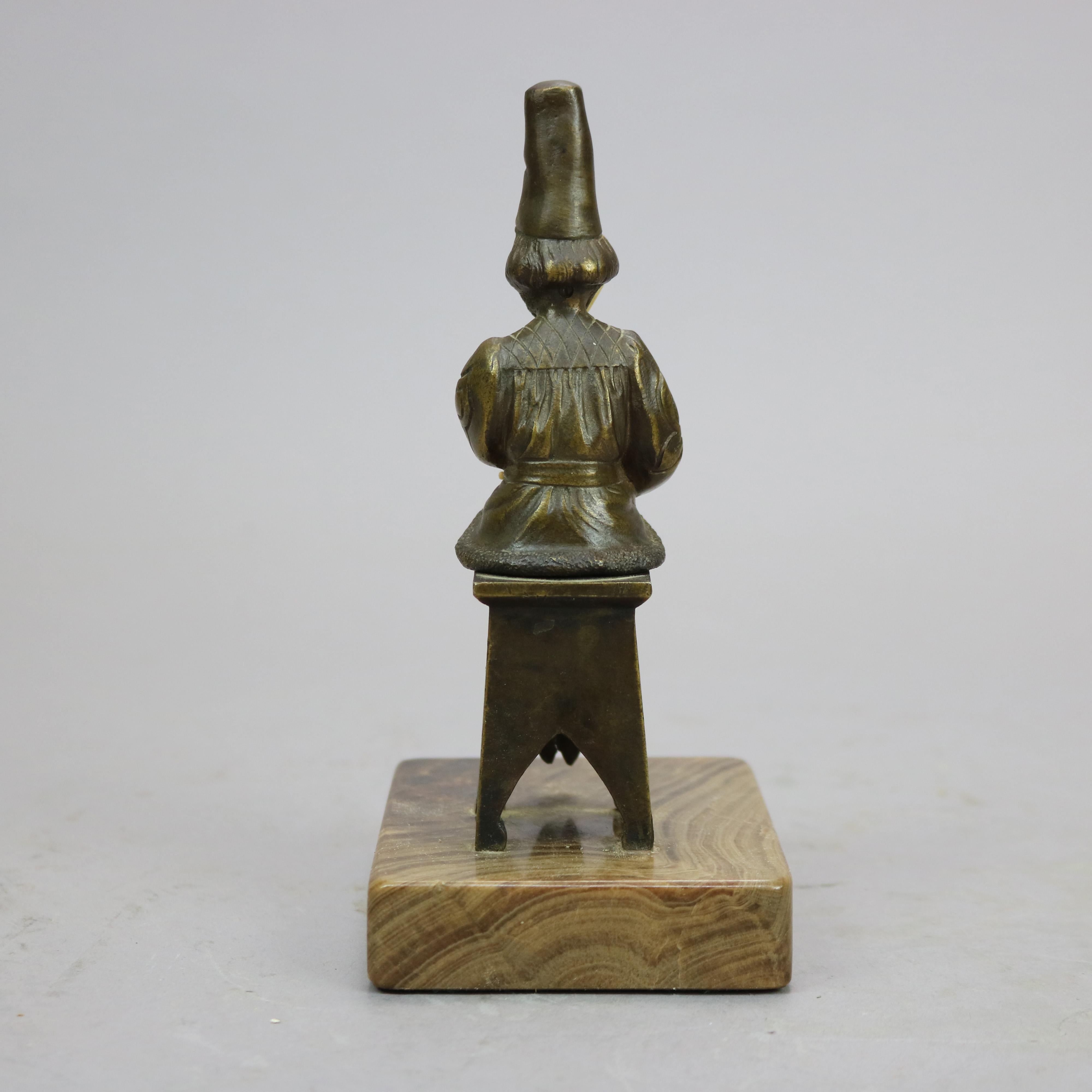 Antique Alabaster & Bronze Seated Sculpture of Performer, Signed Victor C1900 For Sale 1
