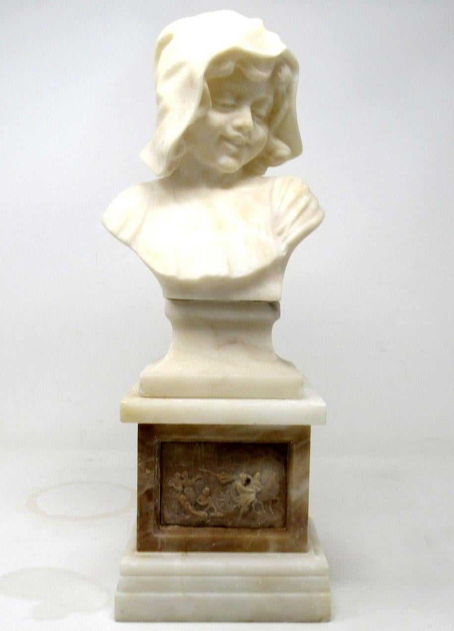 Victorian Antique Alabaster Bust Figure Wearing Bonnet Classical Scene French Italian 19Ct For Sale