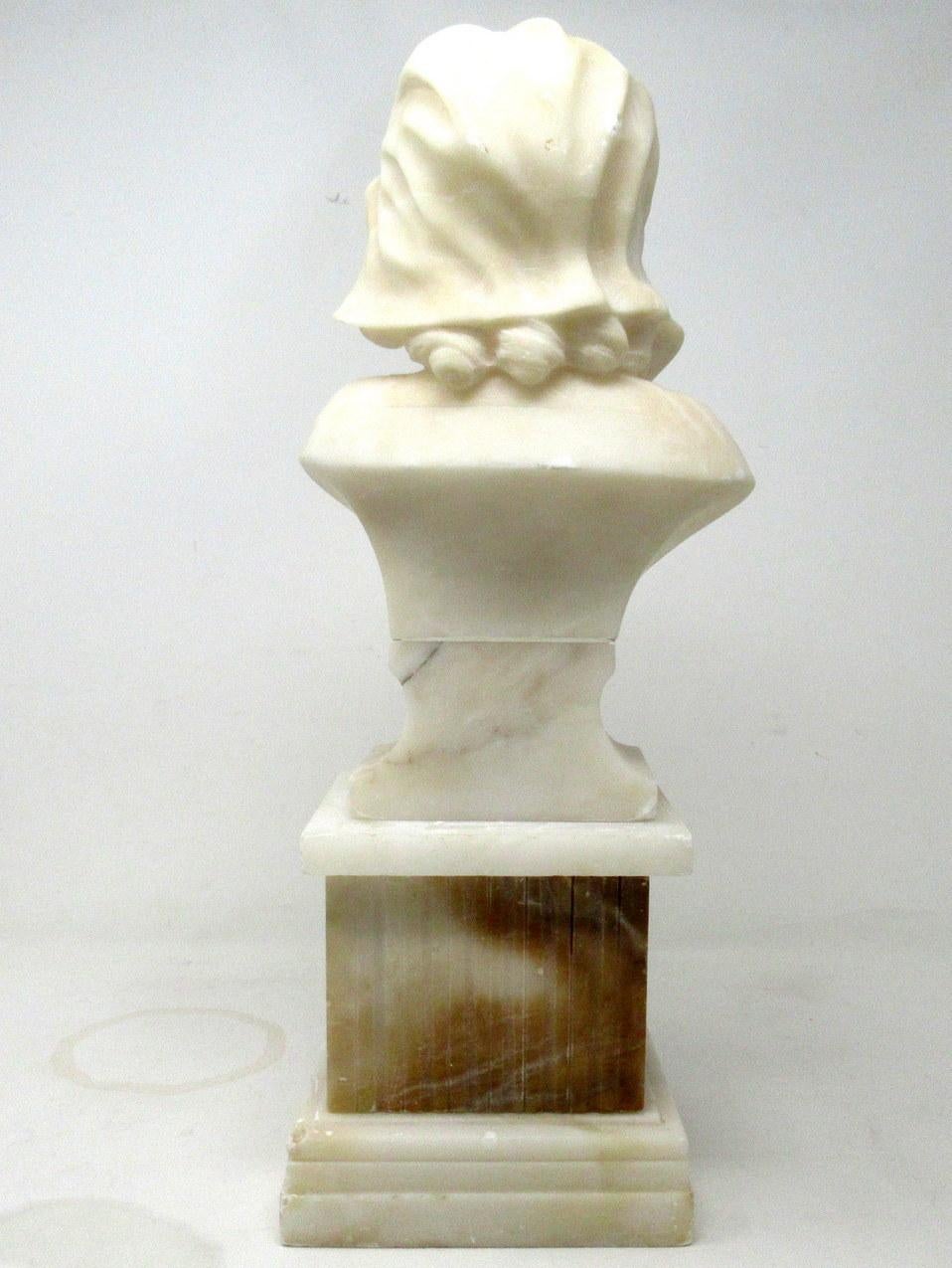 Antique Alabaster Bust Figure Wearing Bonnet Classical Scene French Italian 19Ct In Good Condition For Sale In Dublin, Ireland