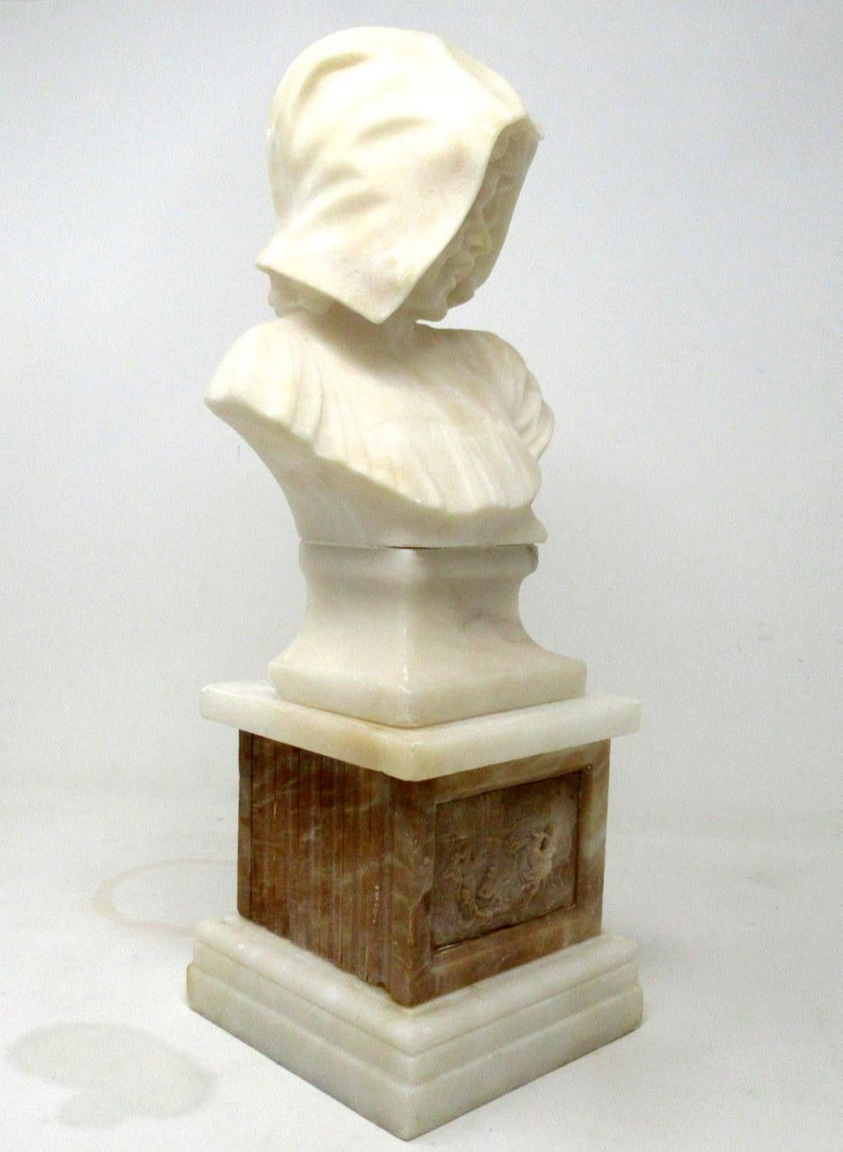 19th Century Antique Alabaster Bust Figure Wearing Bonnet Classical Scene French Italian 19Ct For Sale