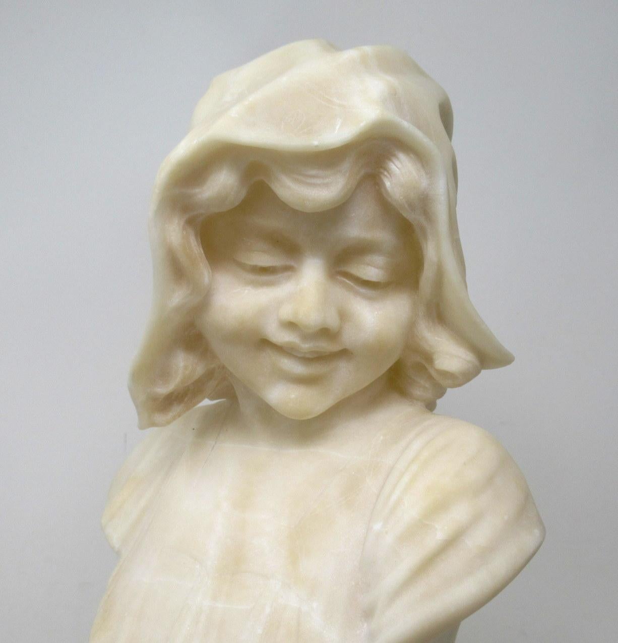 Antique Alabaster Bust Figure Wearing Bonnet Classical Scene French Italian 19Ct For Sale 2