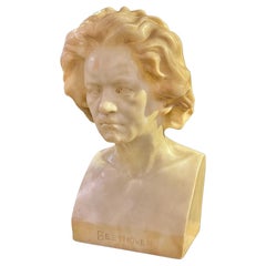 Antique Alabaster Bust Sculpture of Beethoven by Franz Peleschka