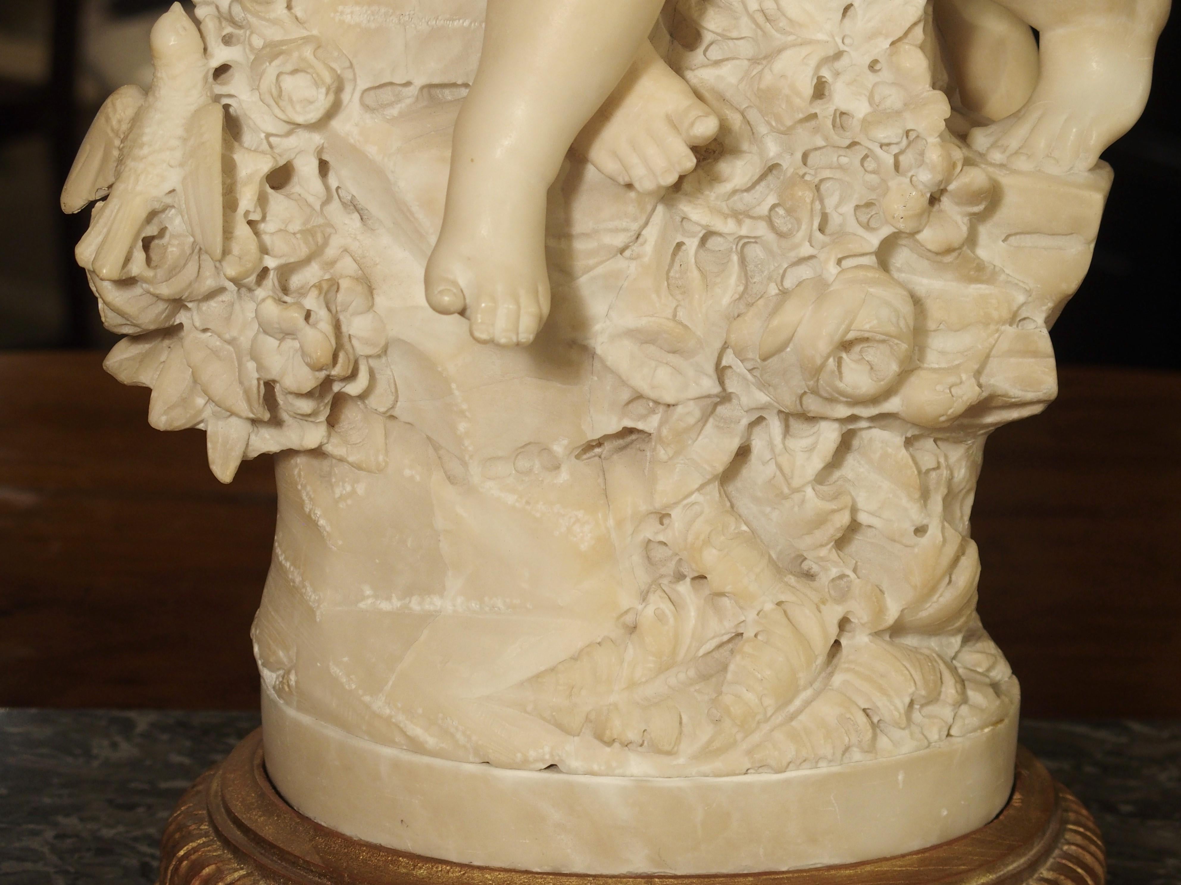 Antique Alabaster Carving of Eros and Psyche on Giltwood Base, circa 1870 3
