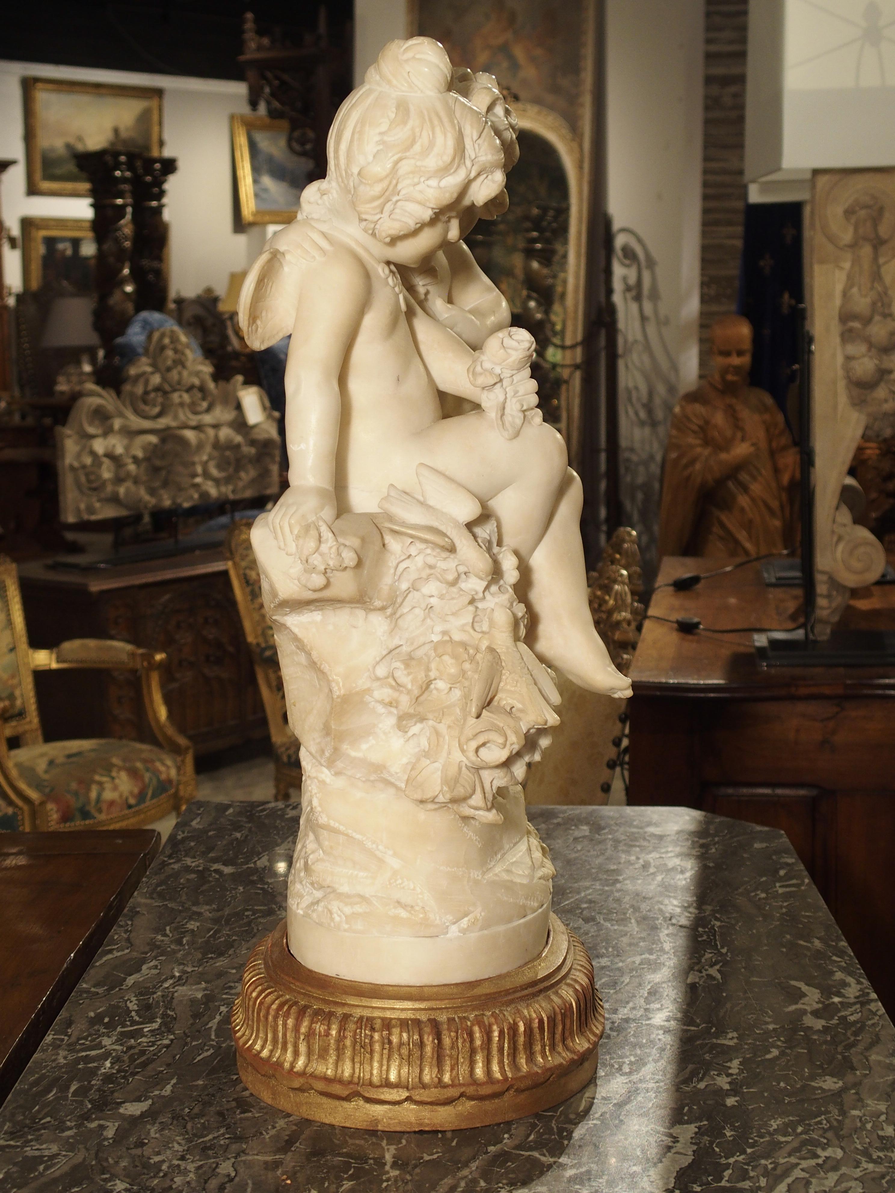 Antique Alabaster Carving of Eros and Psyche on Giltwood Base, circa 1870 4