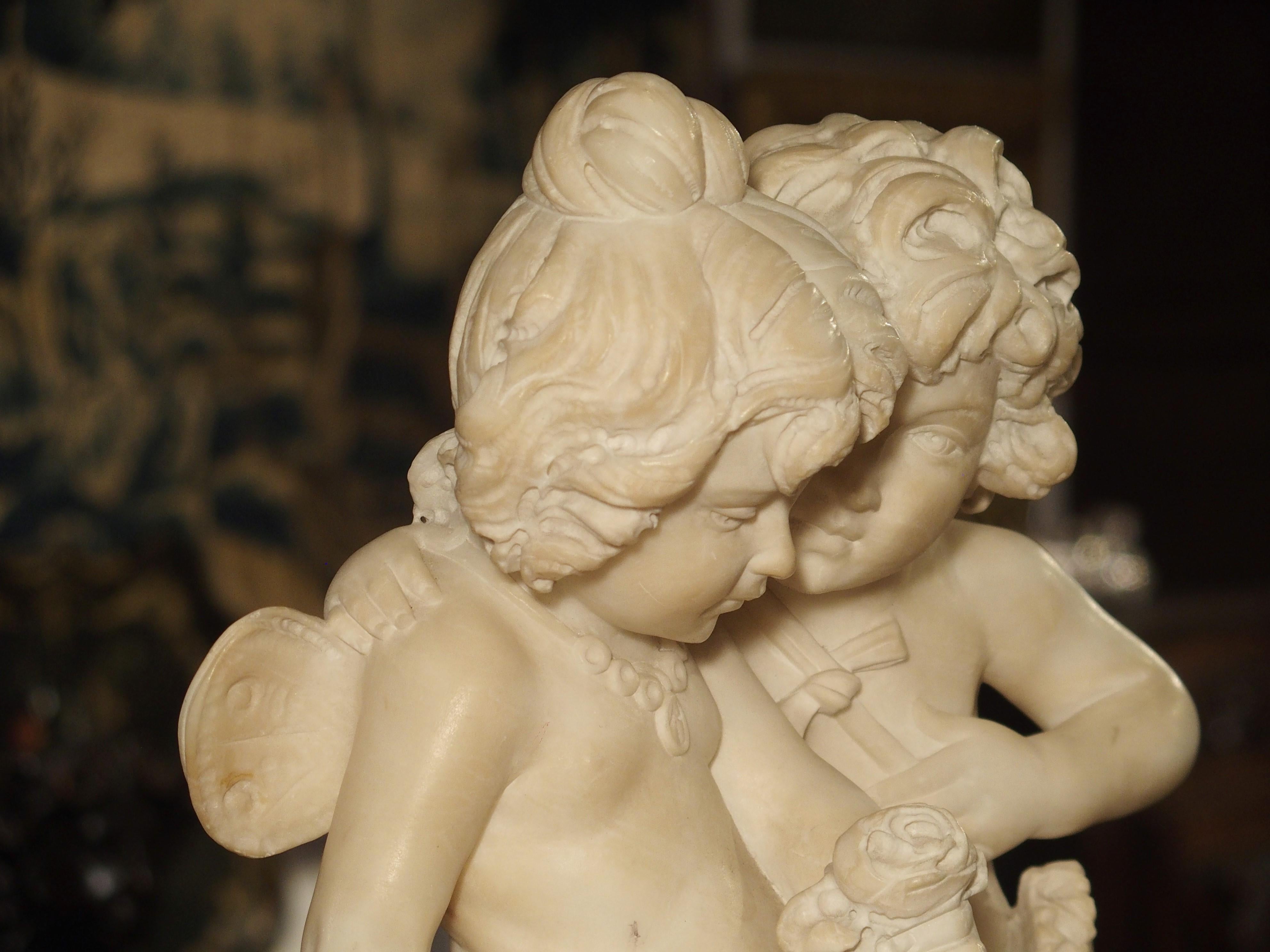 Antique Alabaster Carving of Eros and Psyche on Giltwood Base, circa 1870 7