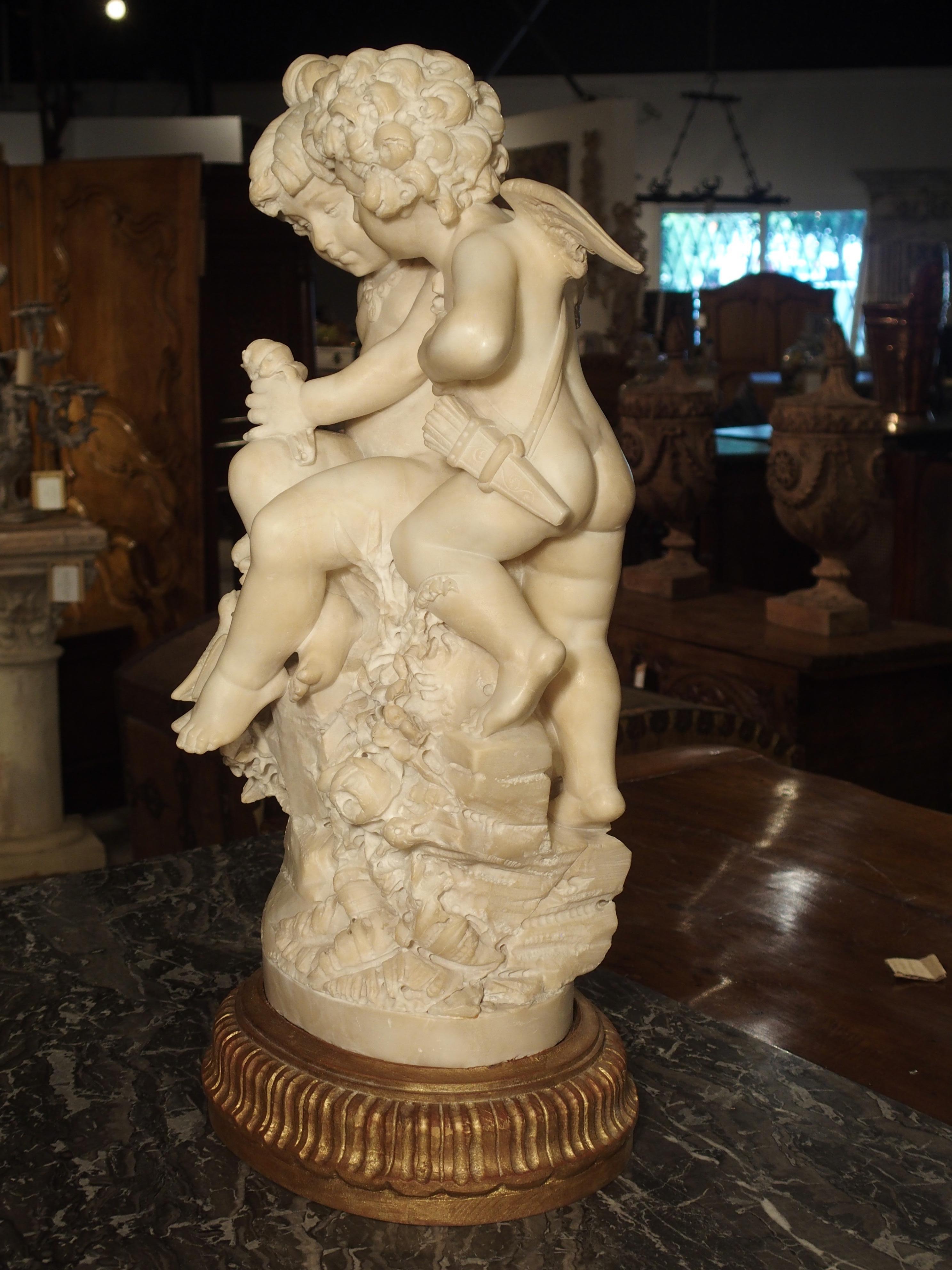 Antique Alabaster Carving of Eros and Psyche on Giltwood Base, circa 1870 9