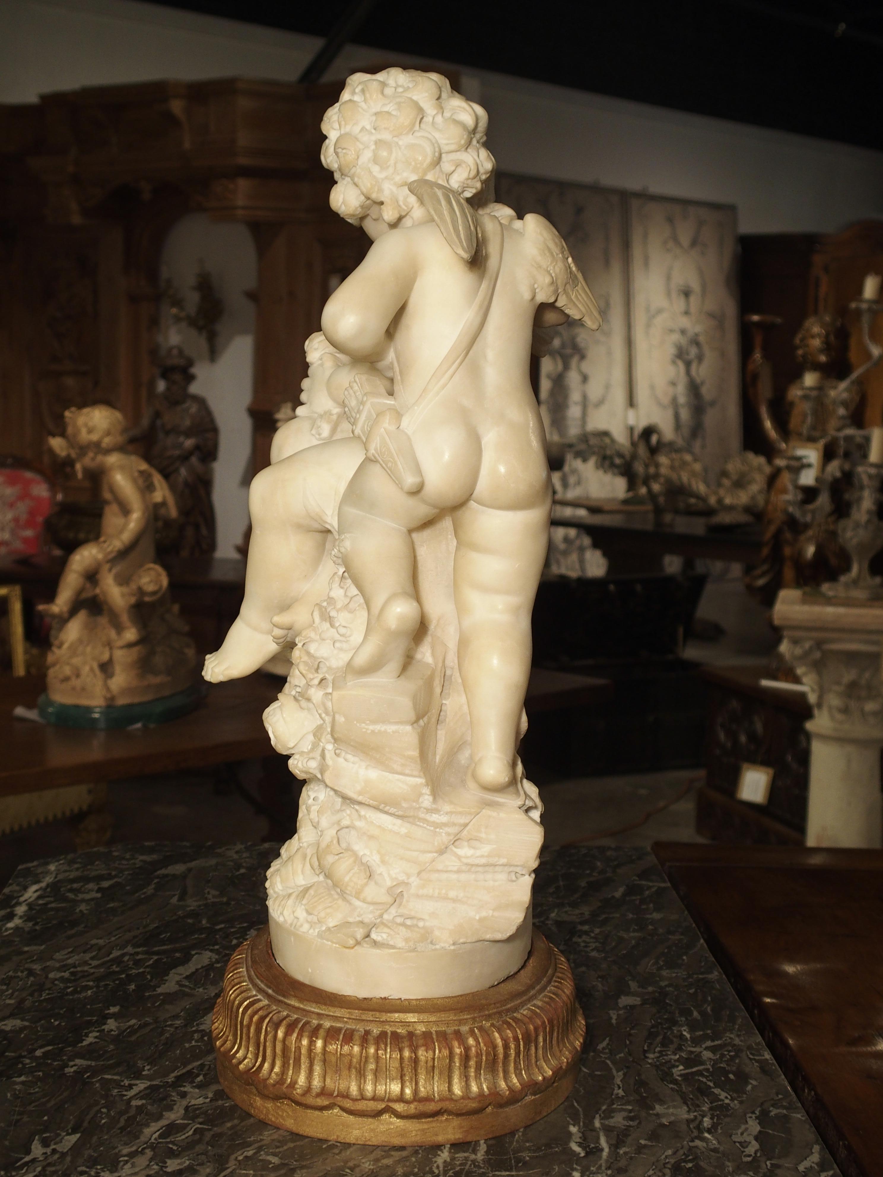 Antique Alabaster Carving of Eros and Psyche on Giltwood Base, circa 1870 11