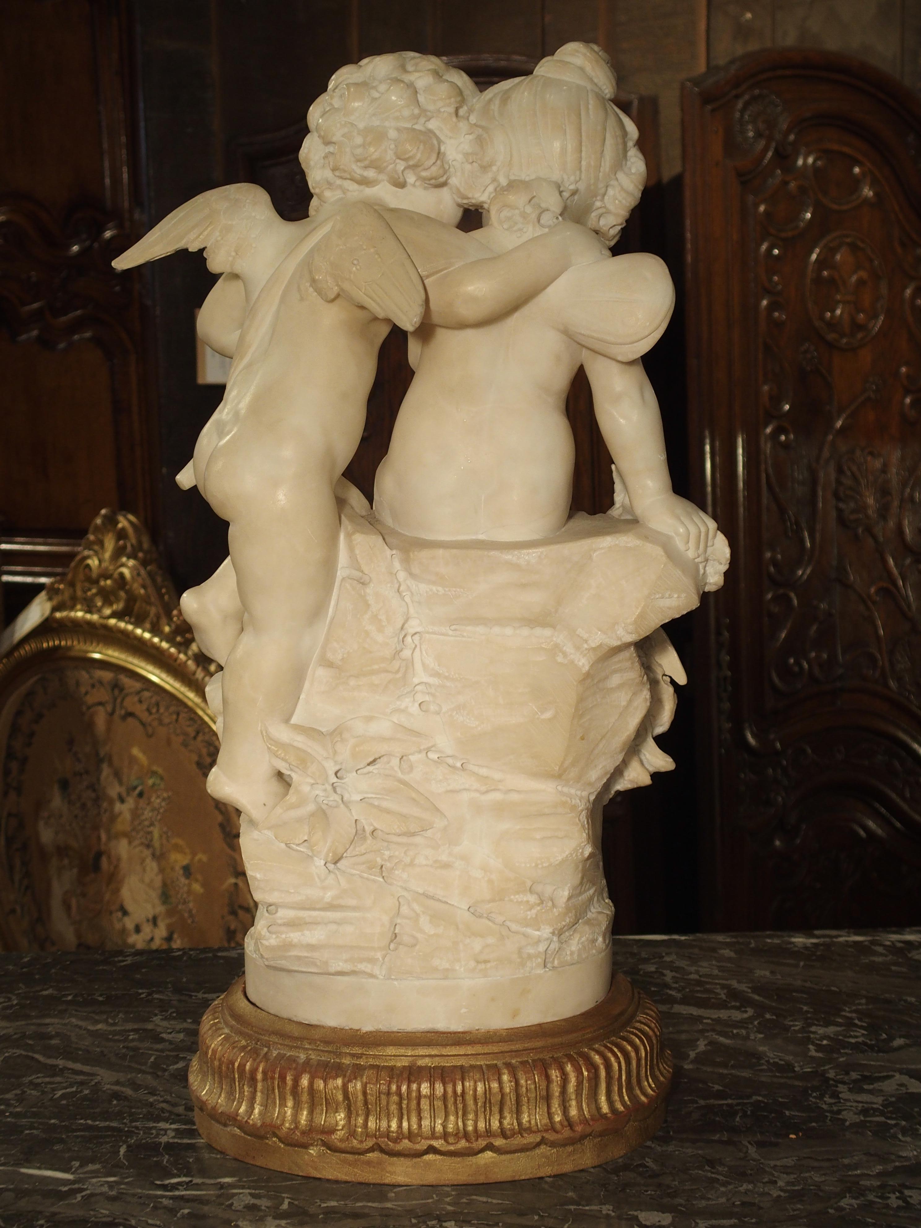Antique Alabaster Carving of Eros and Psyche on Giltwood Base, circa 1870 12