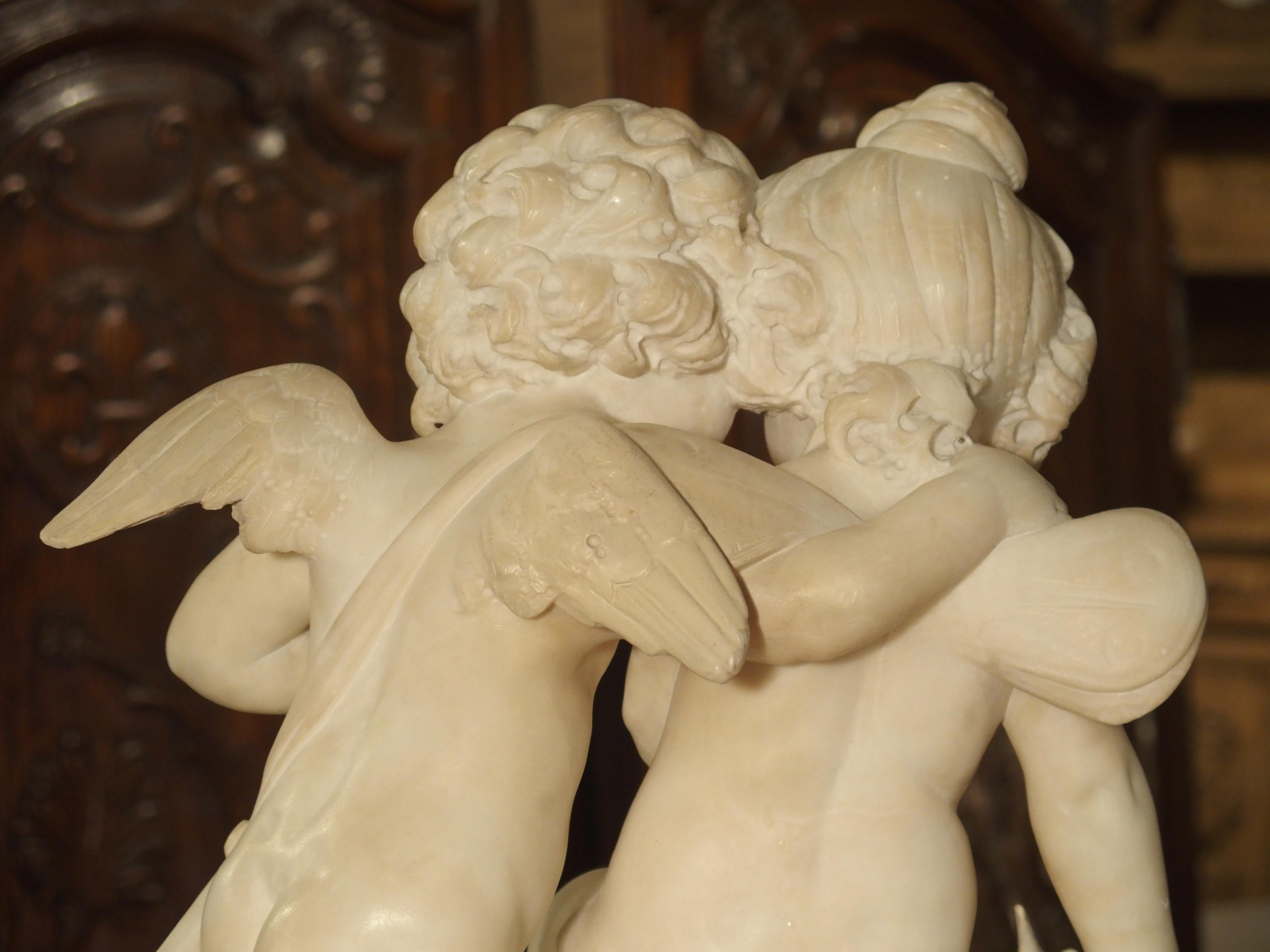 Antique Alabaster Carving of Eros and Psyche on Giltwood Base, circa 1870 13