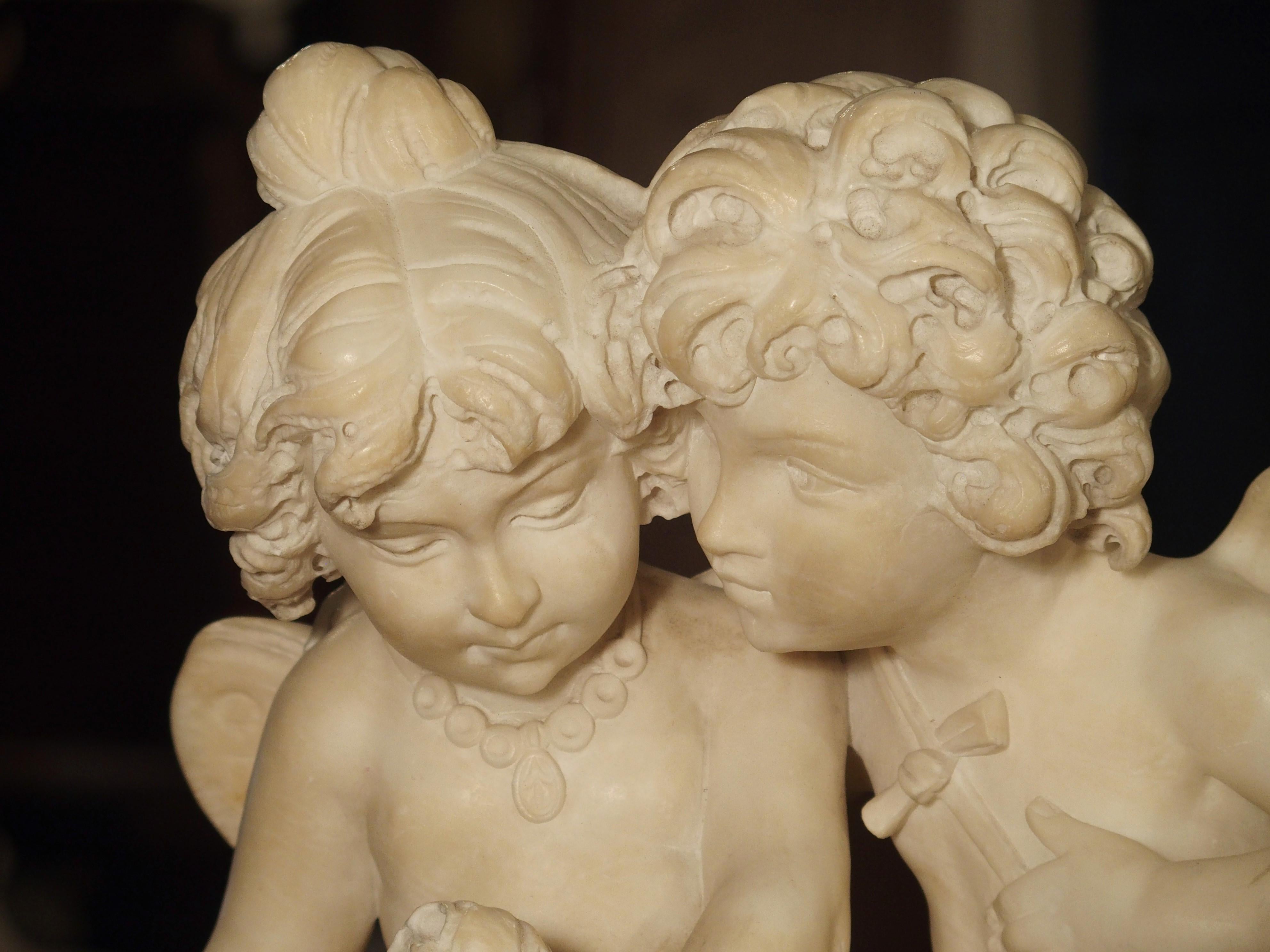 Antique Alabaster Carving of Eros and Psyche on Giltwood Base, circa 1870 In Good Condition In Dallas, TX