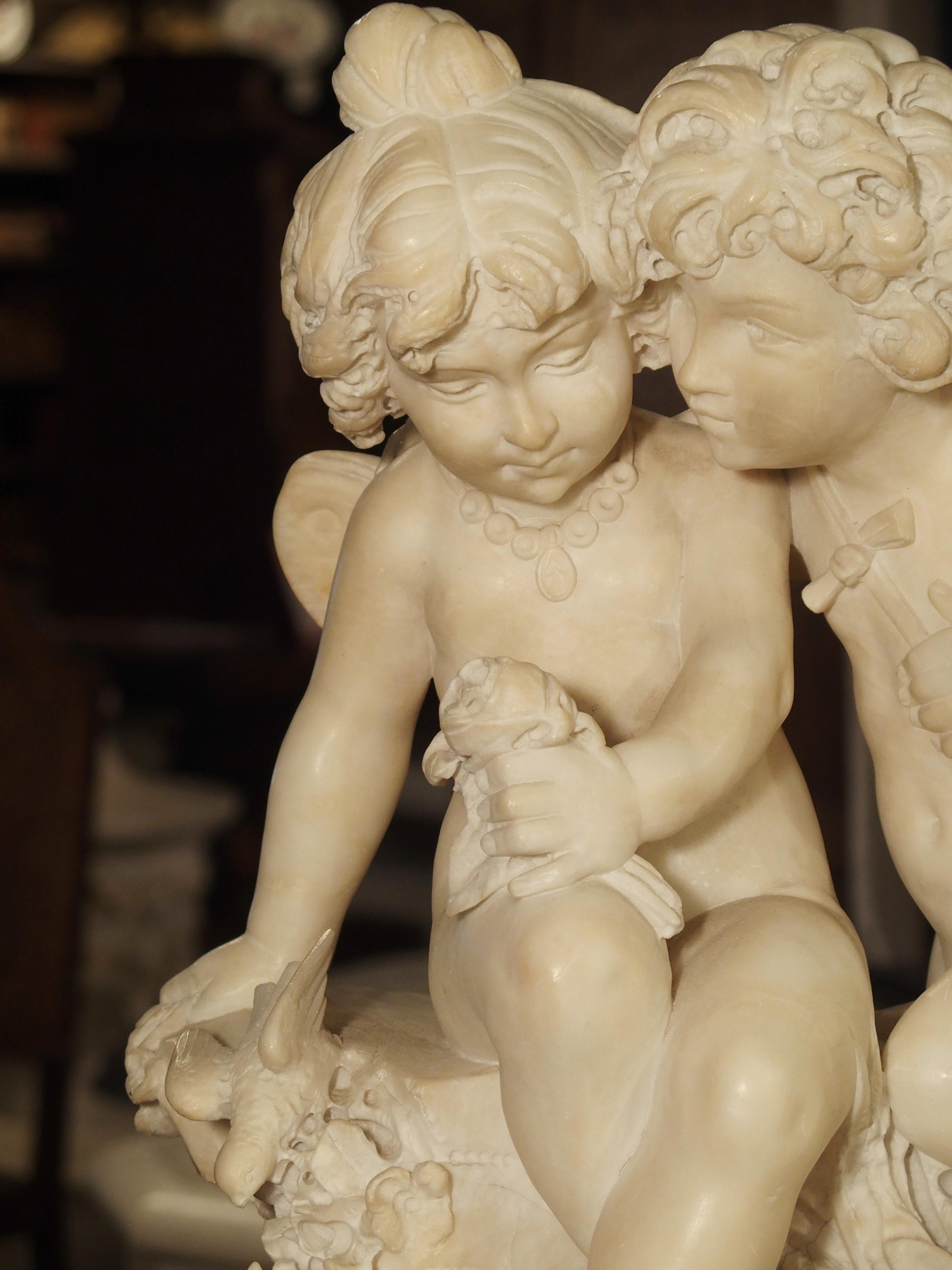 Antique Alabaster Carving of Eros and Psyche on Giltwood Base, circa 1870 1