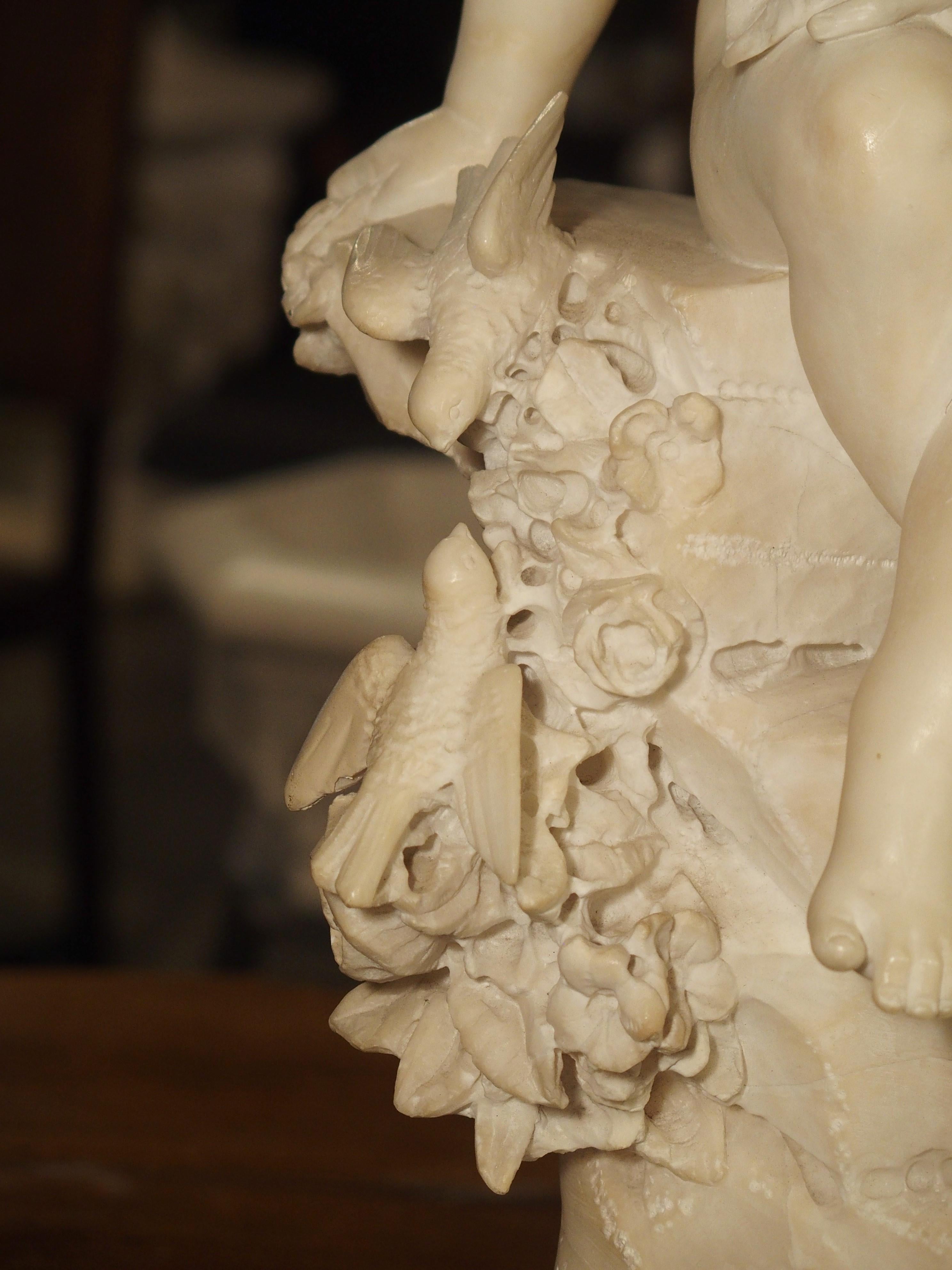 Antique Alabaster Carving of Eros and Psyche on Giltwood Base, circa 1870 2