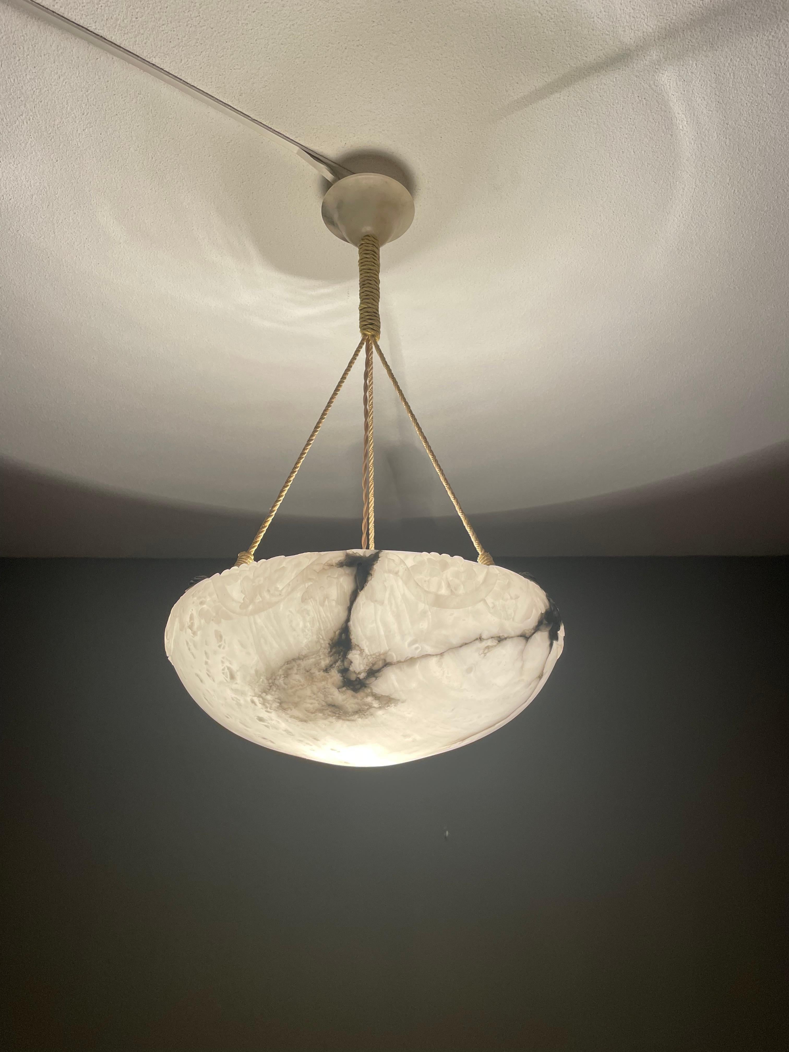 Antique Alabaster Chandelier / Pendant w. Stunning Translucent Veins & Patches  For Sale 3