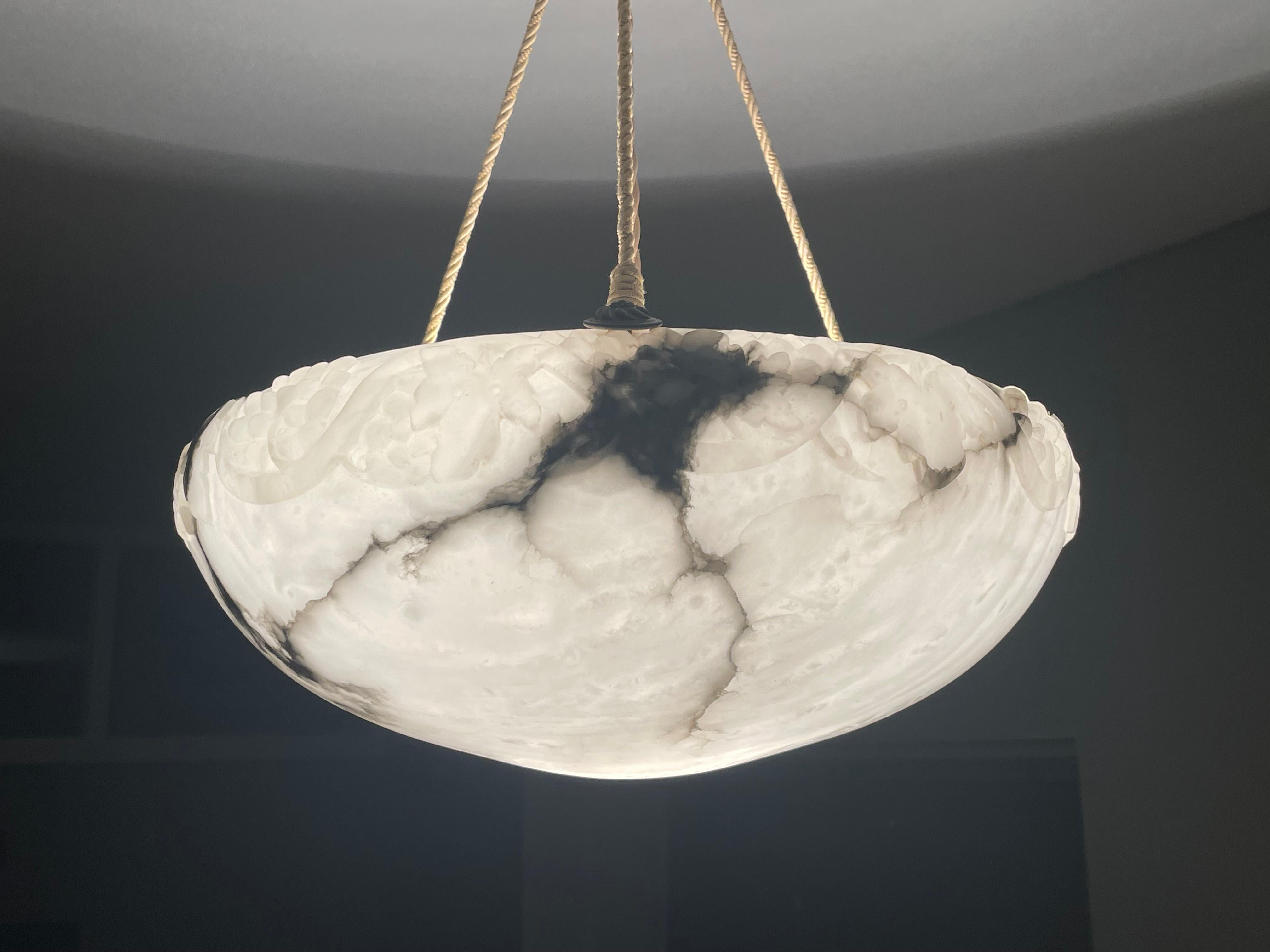 Antique Alabaster Chandelier / Pendant w. Stunning Translucent Veins & Patches  For Sale 5