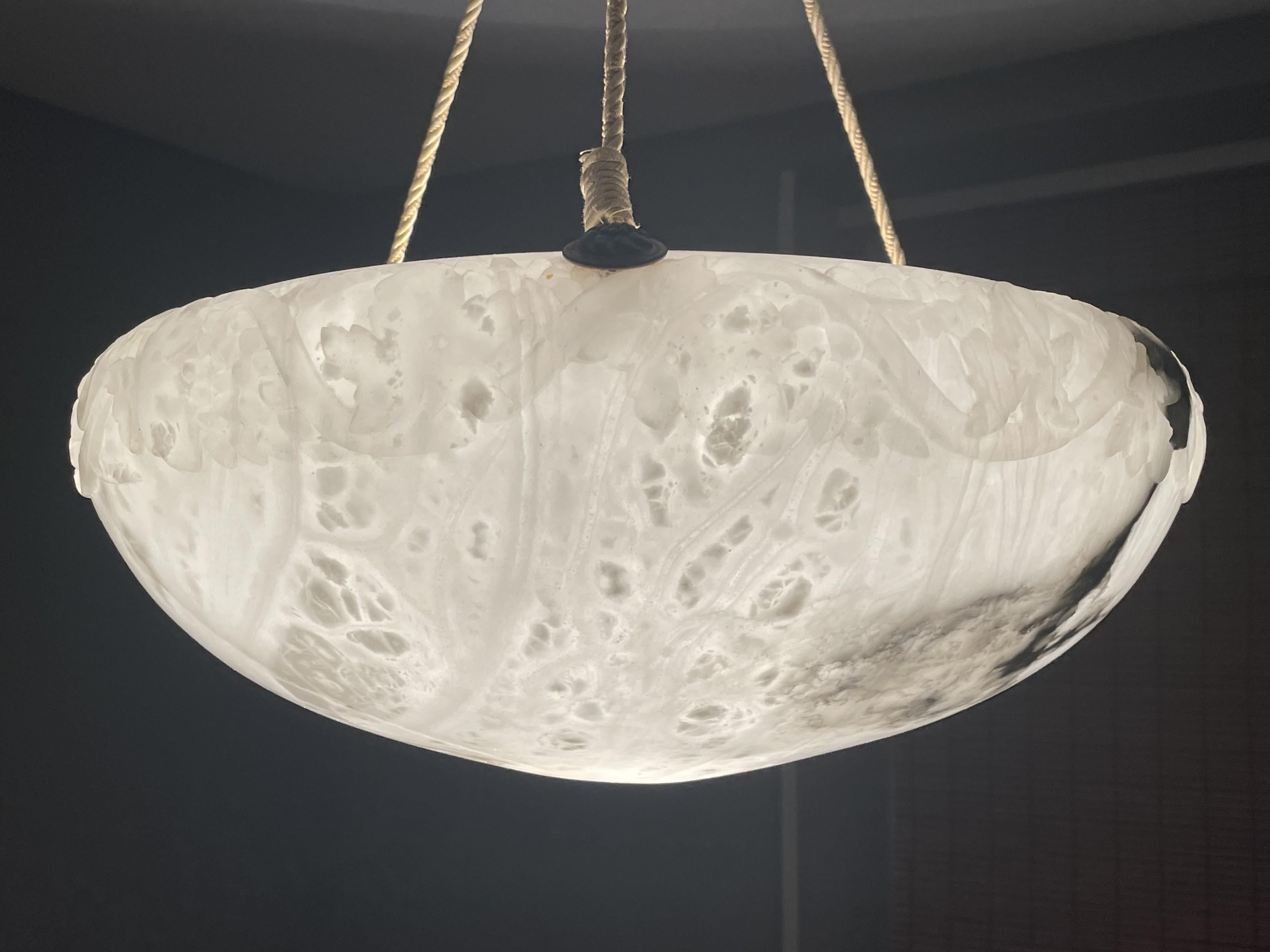 Antique Alabaster Chandelier / Pendant w. Stunning Translucent Veins & Patches  For Sale 7