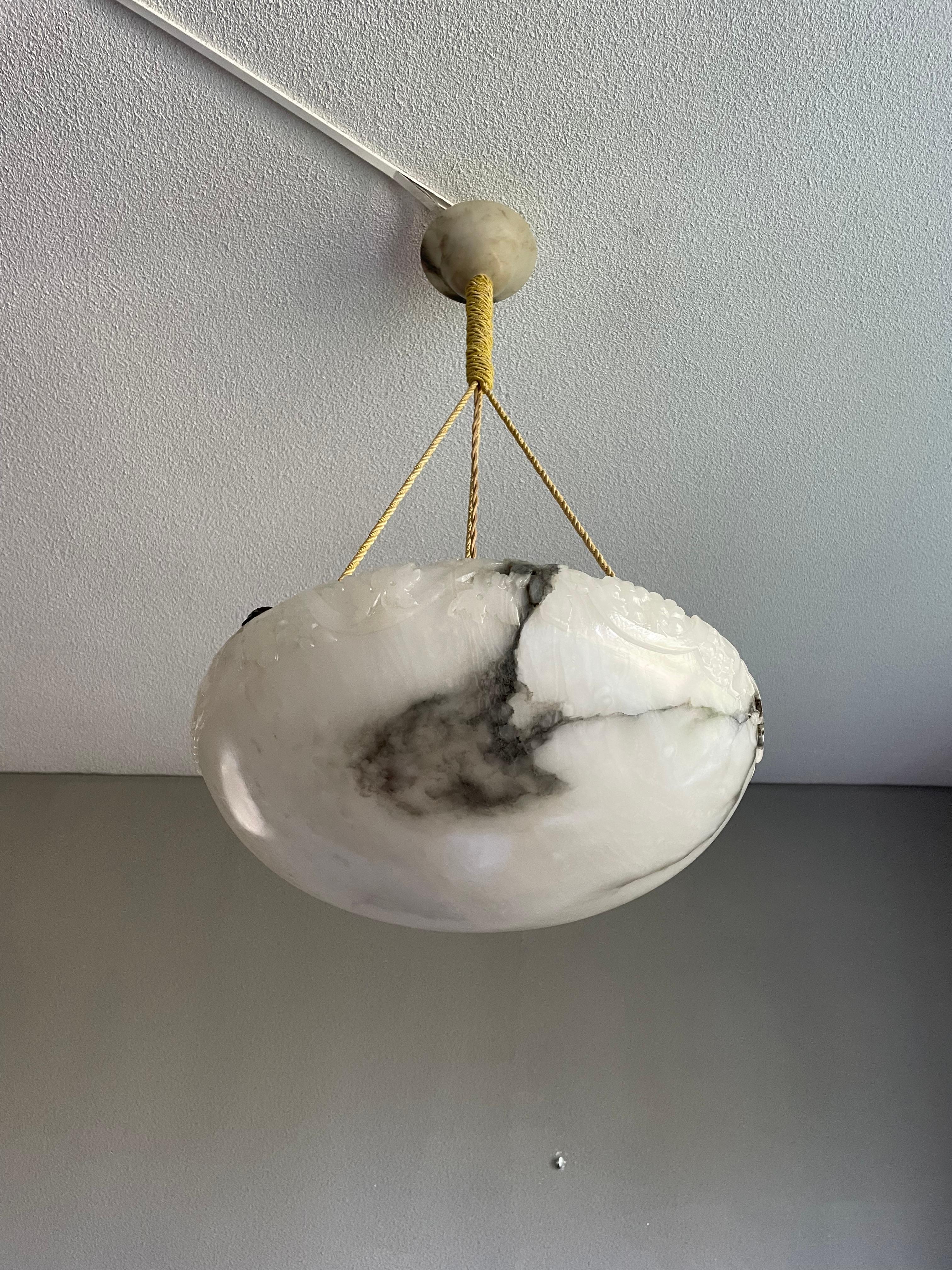Antique Alabaster Chandelier / Pendant w. Stunning Translucent Veins & Patches 10