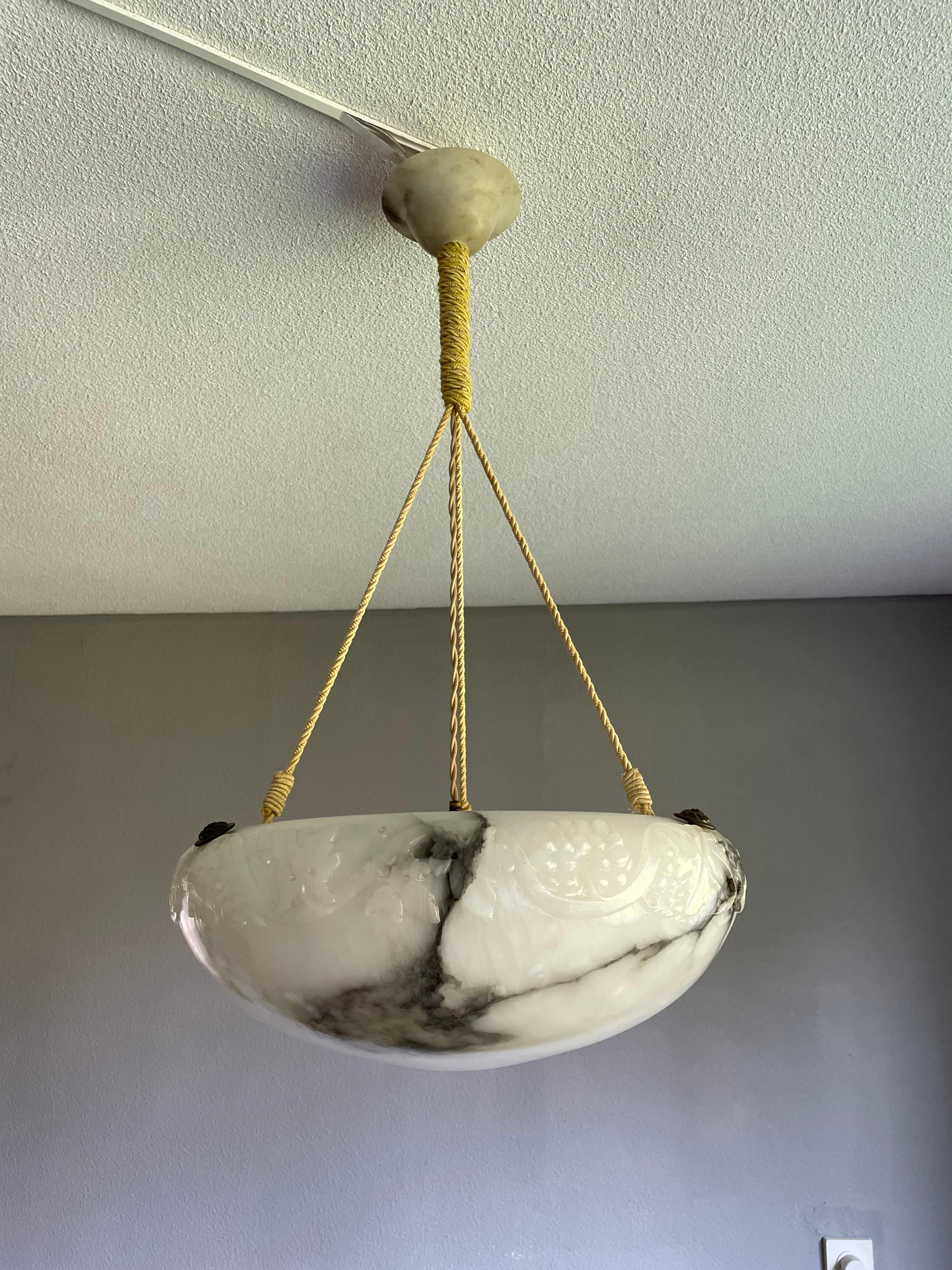 Rope Antique Alabaster Chandelier / Pendant w. Stunning Translucent Veins & Patches  For Sale
