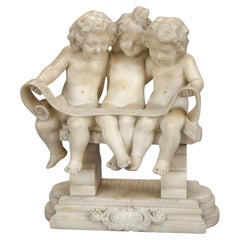 Antique Alabaster Classical Sculpture "Chorus" by Rossi, Putti & Music, 19th C